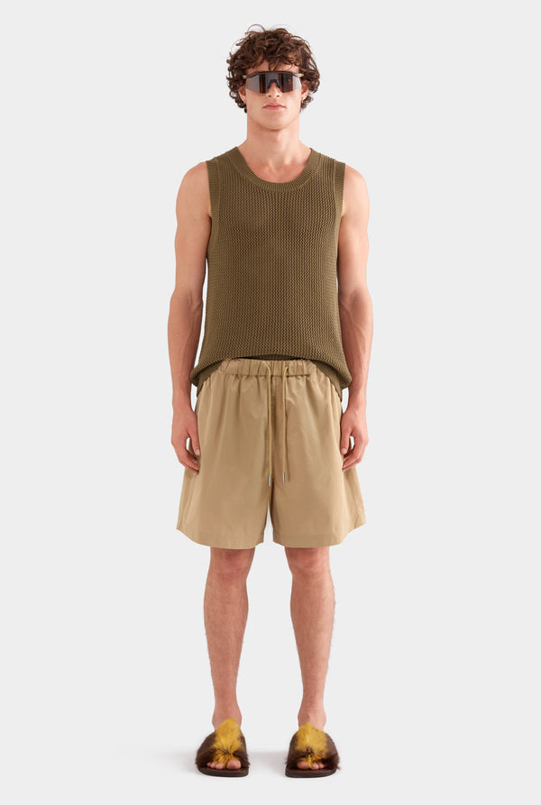 Oversized Taffeta Short - Tan