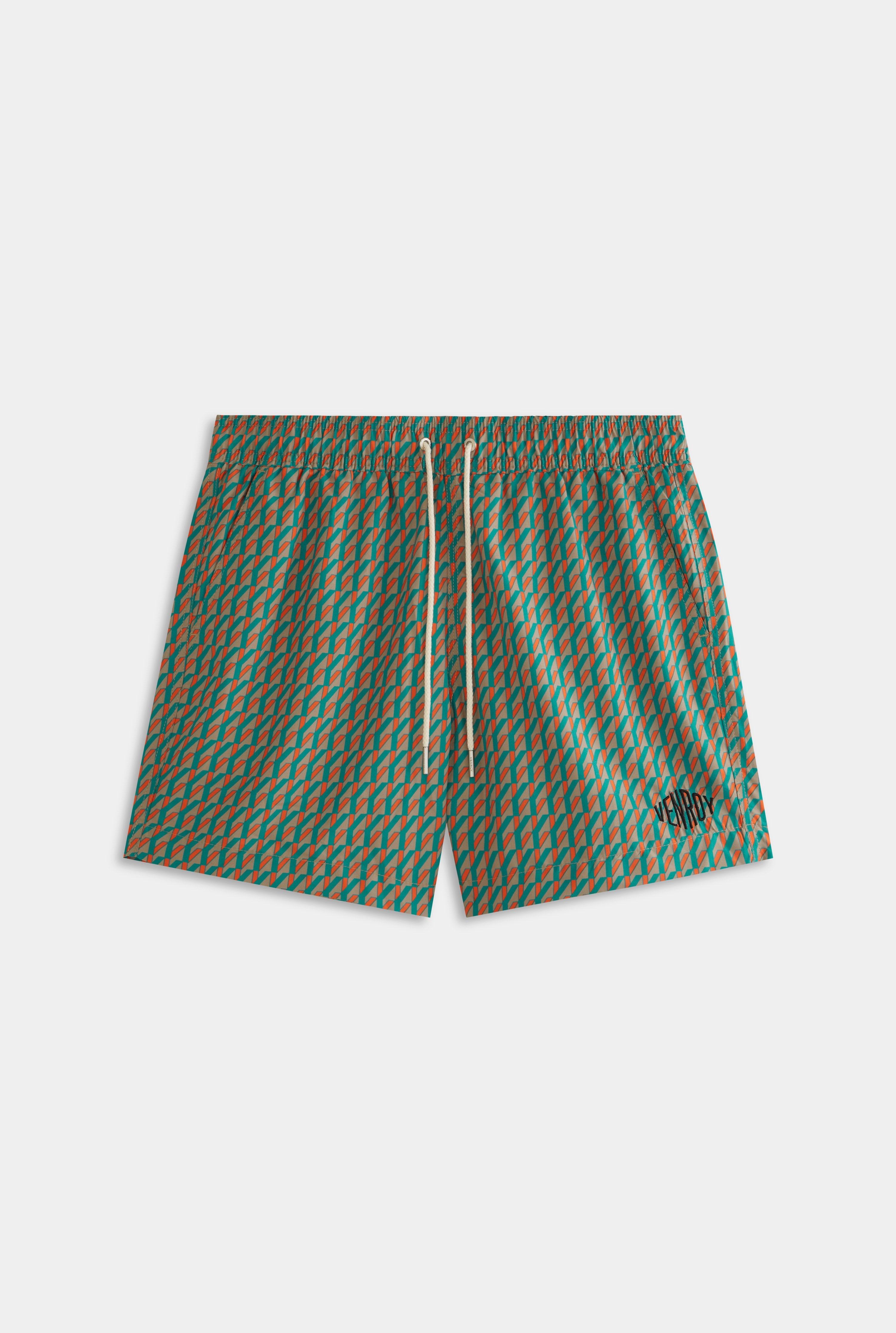 Printed Swim Short - Pebble/Bright Orange V Monogram