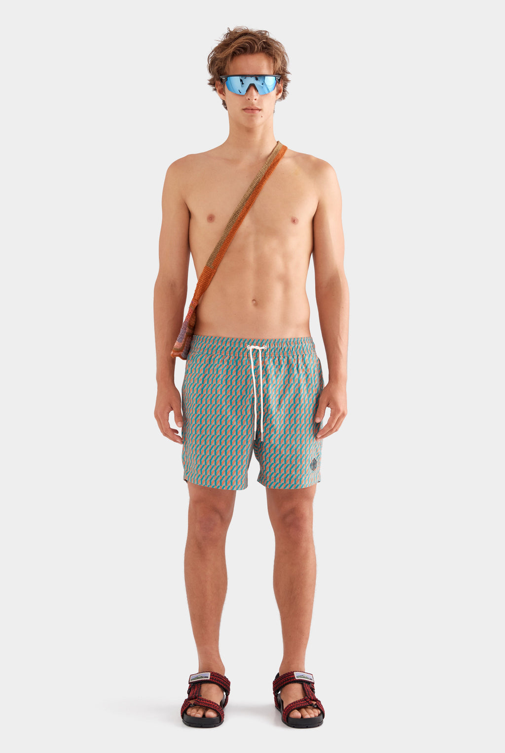 Printed Swim Short - Pebble/Bright Orange V Monogram