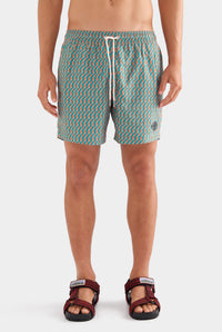 Printed Swim Short - Pebble/Bright Orange V Monogram