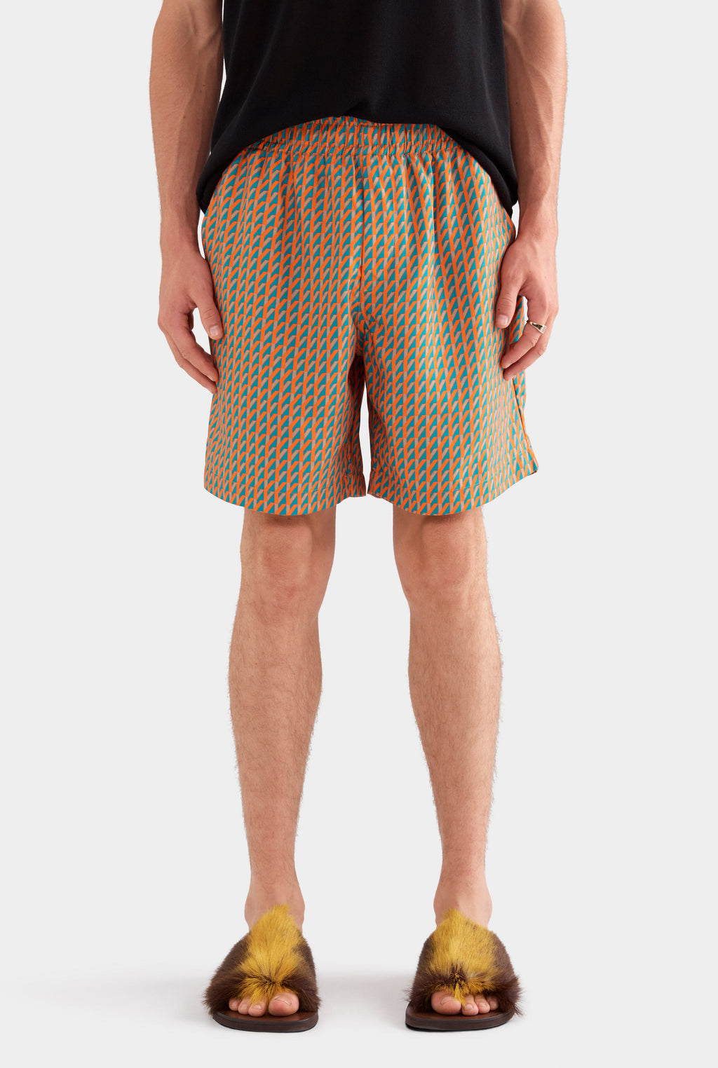 Printed Tencel Lounge Short - Bright Orange/Teal V Monogram