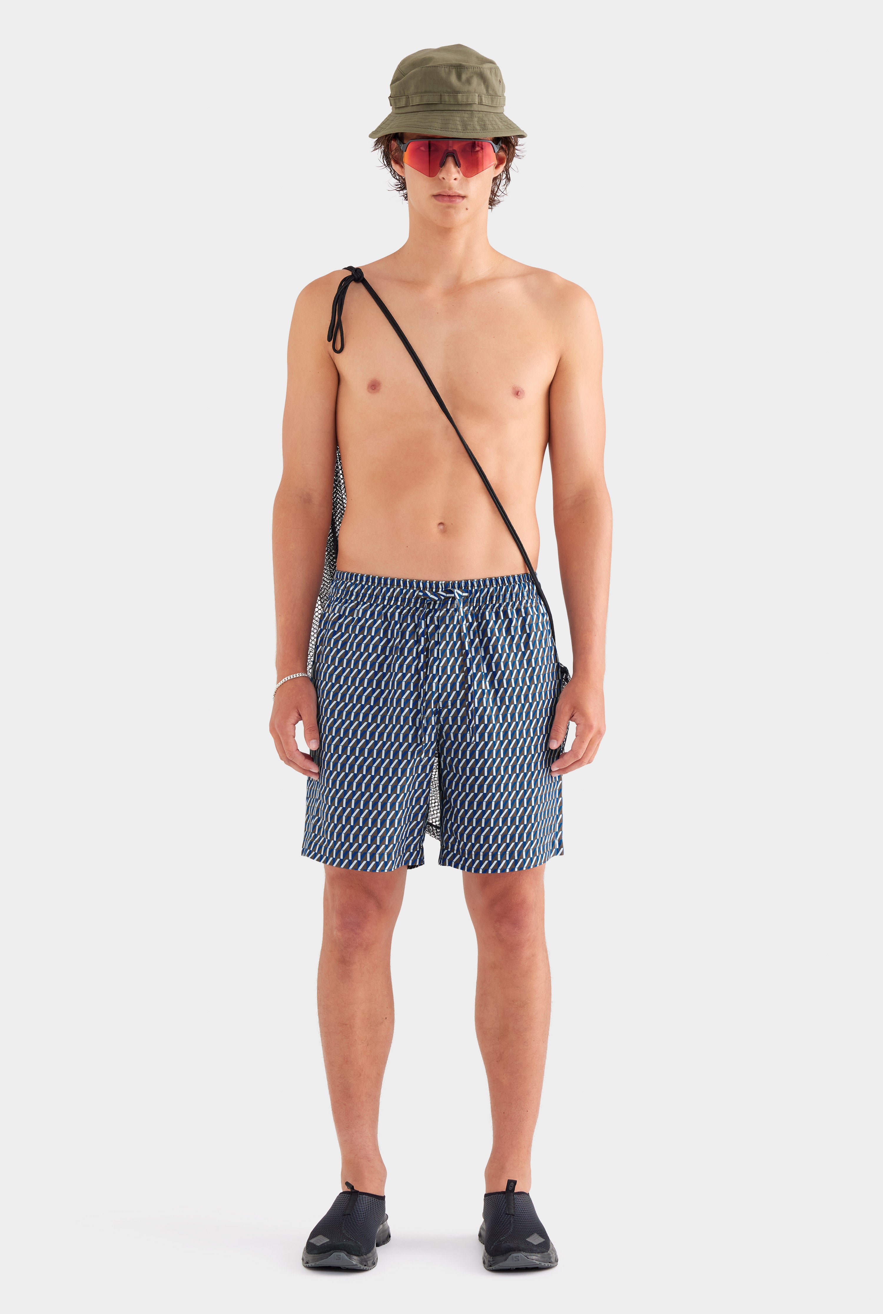 Printed Tencel Lounge Short - Chocolate/Blue V Monogram