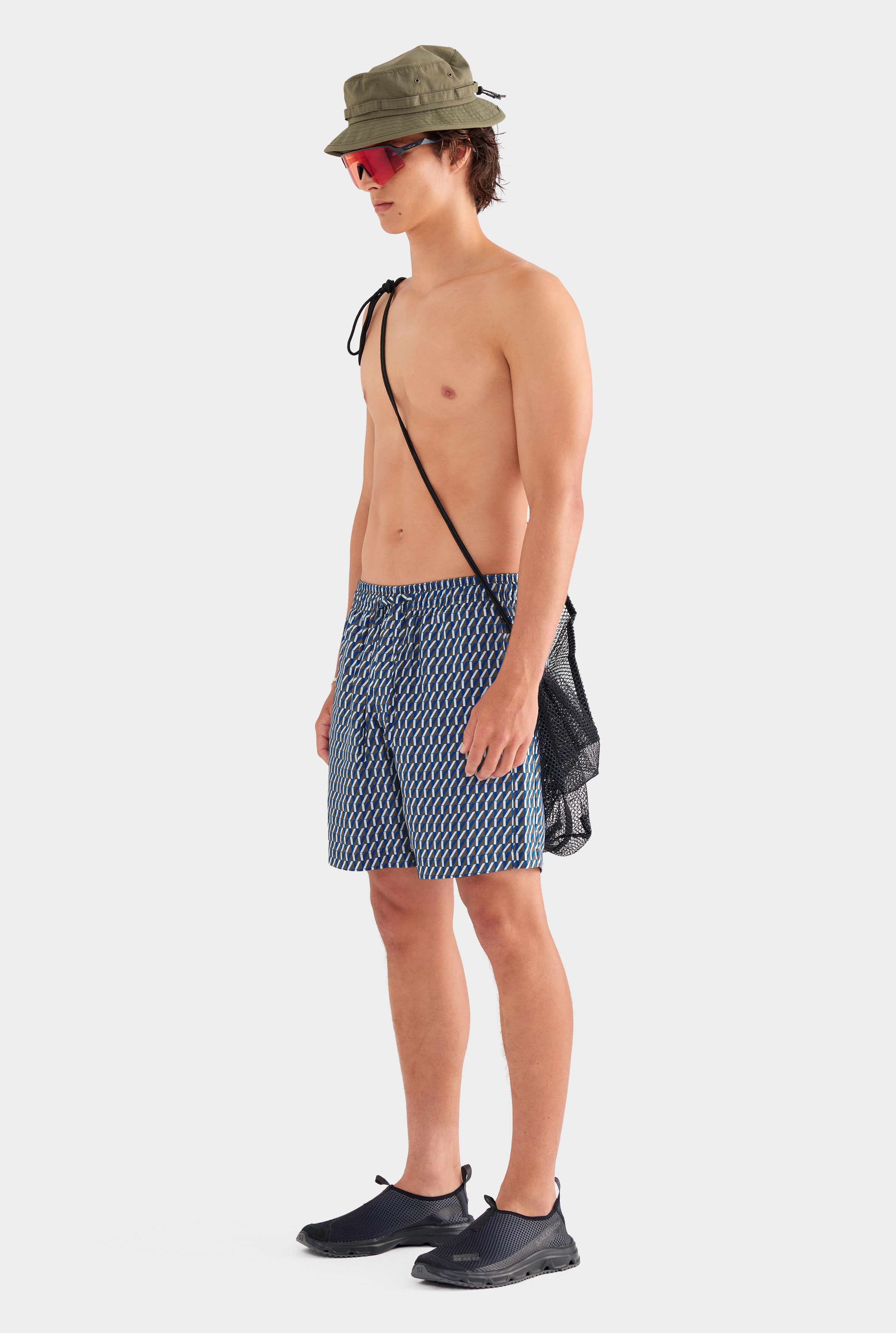 Printed Tencel Lounge Short - Chocolate/Blue V Monogram