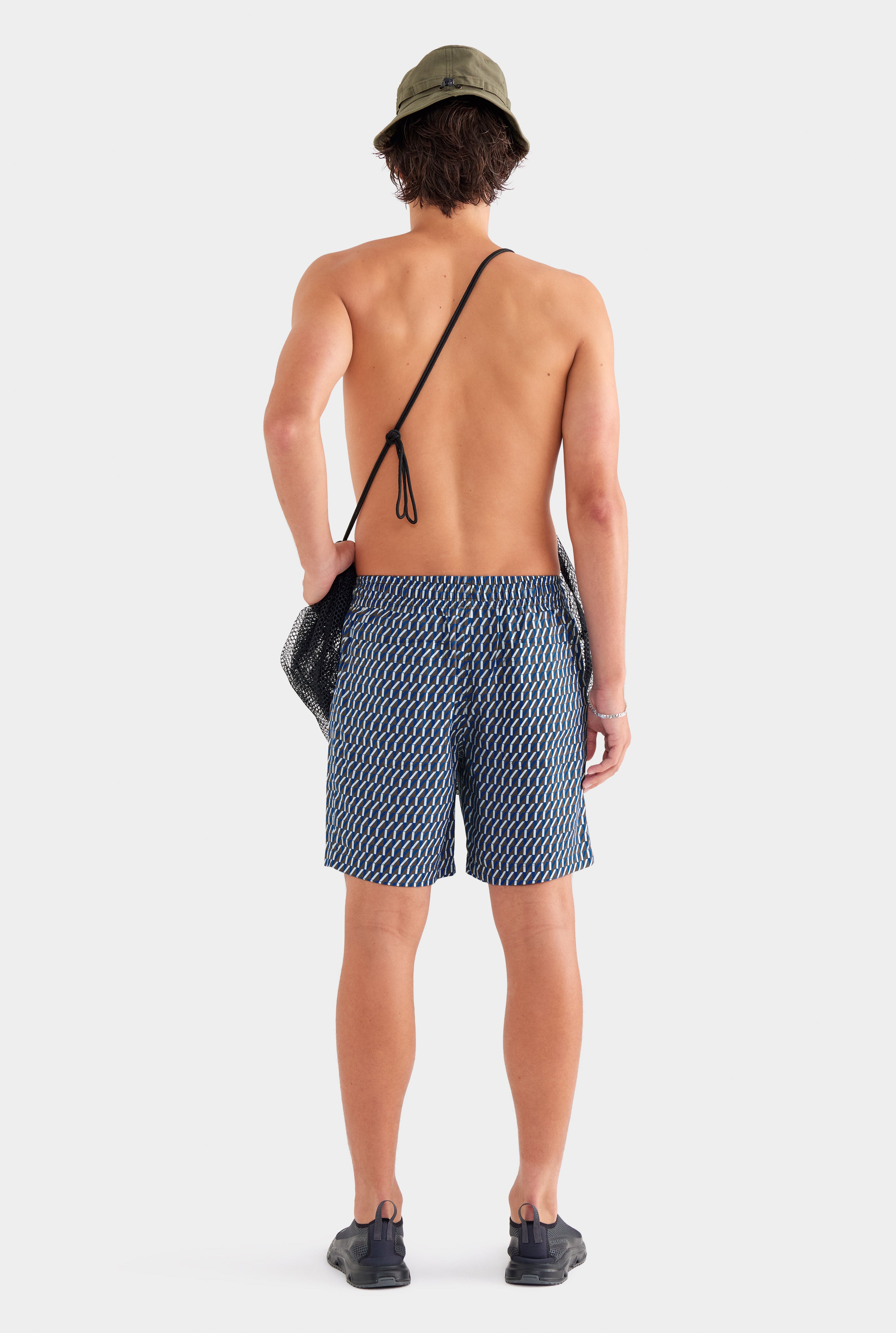 Printed Tencel Lounge Short - Chocolate/Blue V Monogram