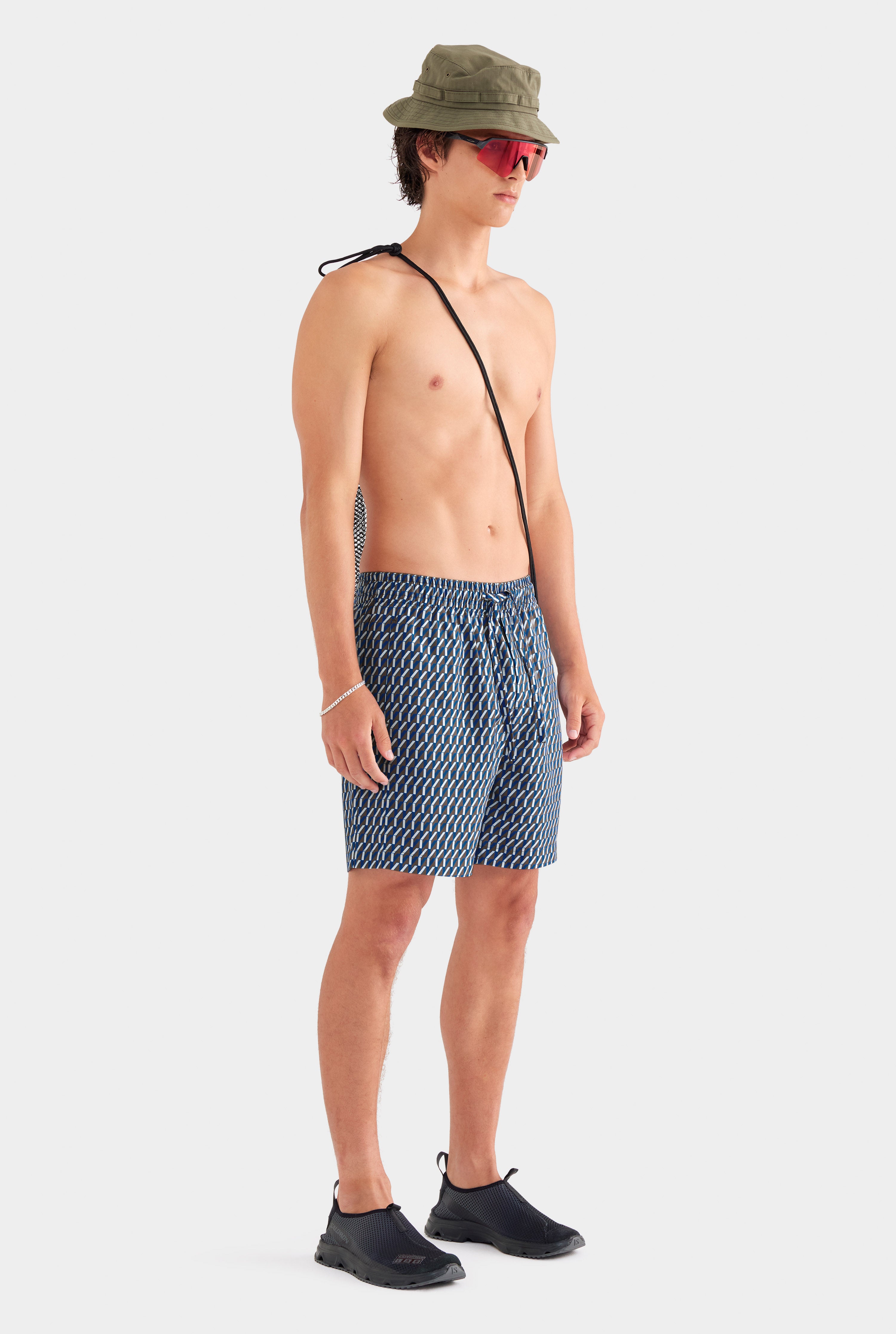 Printed Tencel Lounge Short - Chocolate/Blue V Monogram