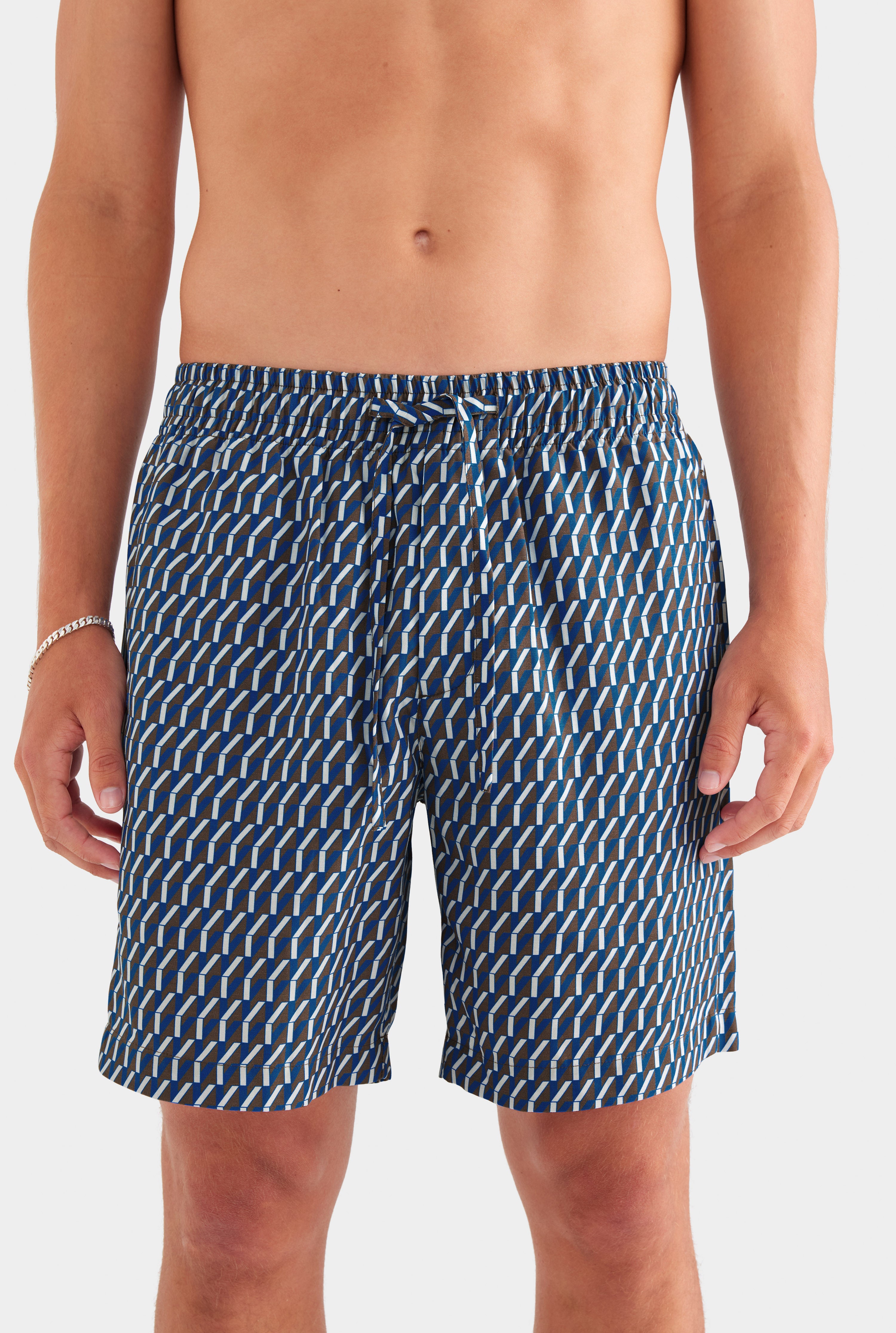 Printed Tencel Lounge Short - Chocolate/Blue V Monogram