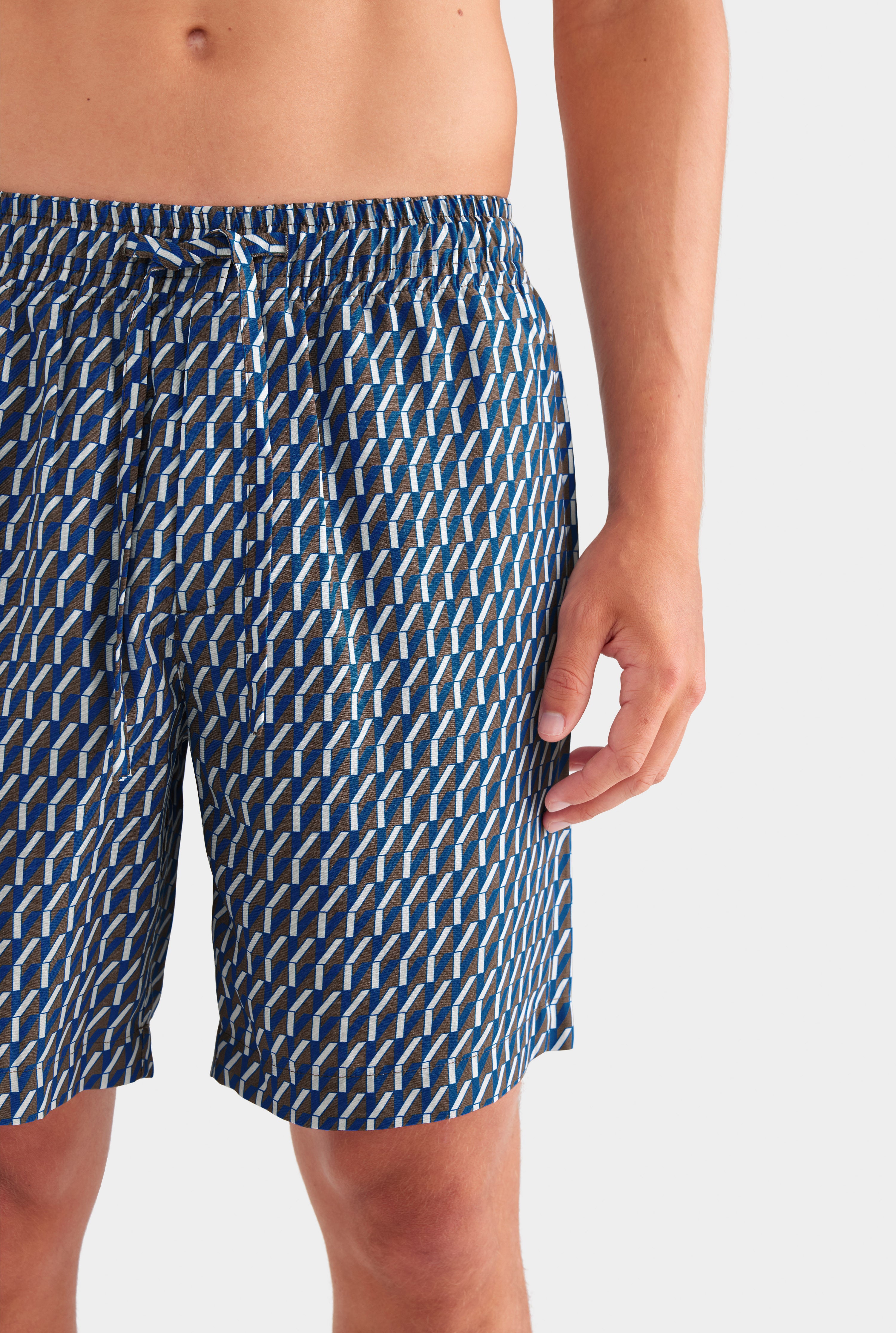 Printed Tencel Lounge Short - Chocolate/Blue V Monogram