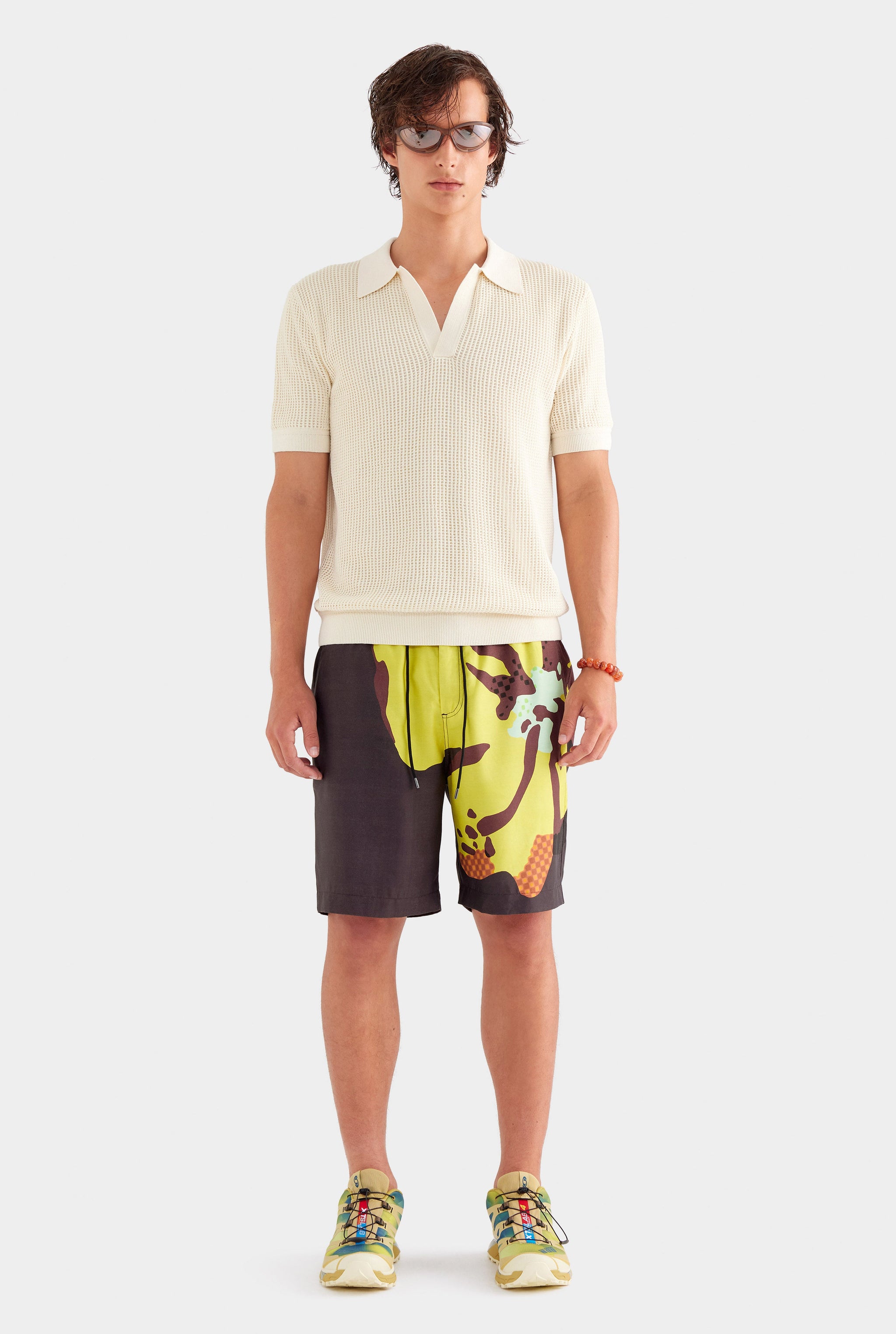Printed Relaxed Tencel Short - Black Hibiscus