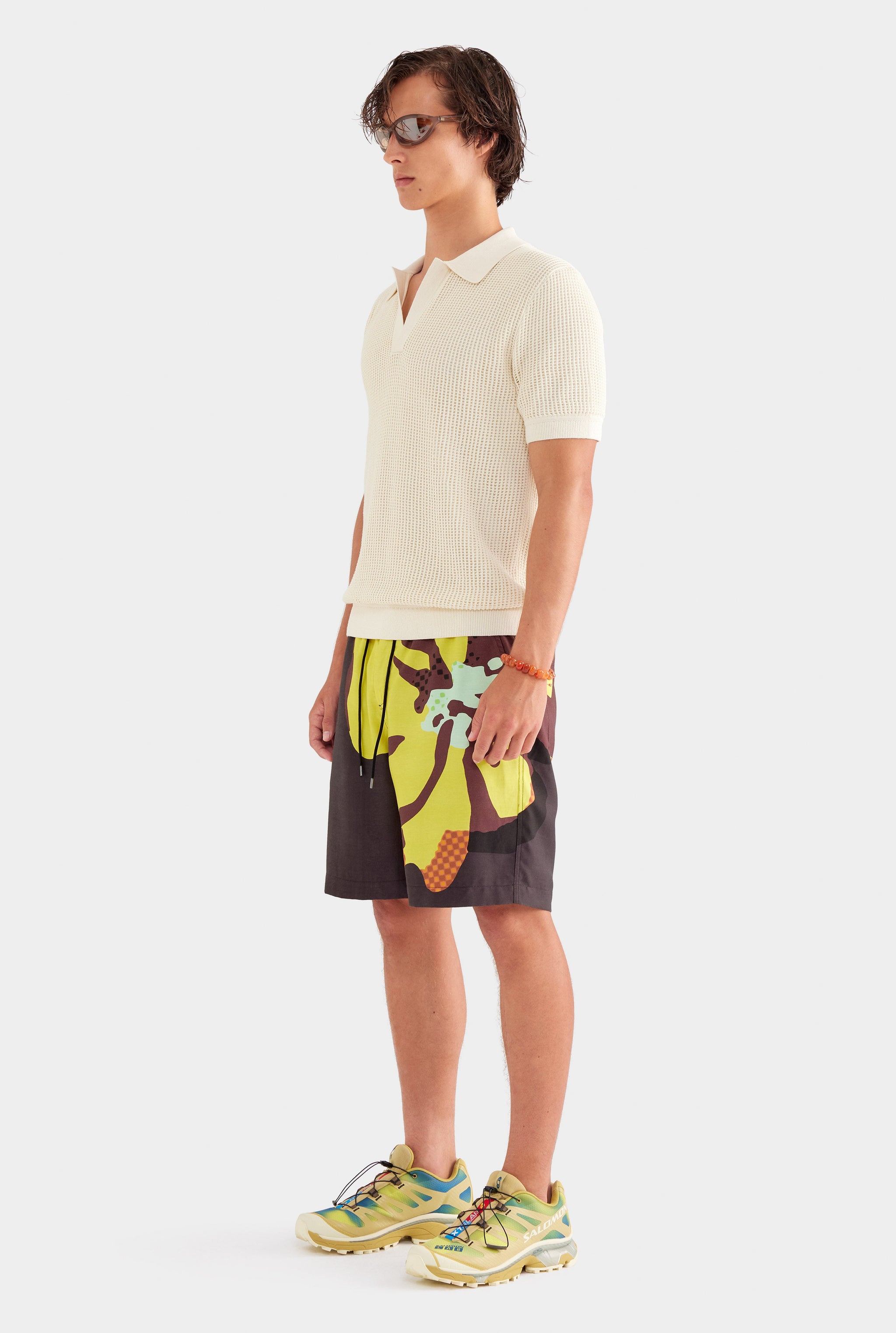 Printed Relaxed Tencel Short - Black Hibiscus