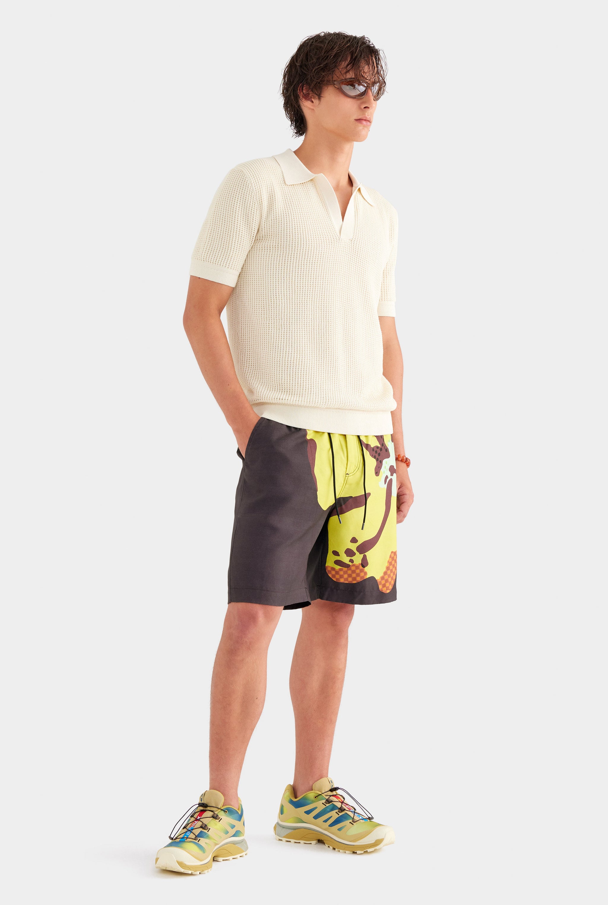 Printed Relaxed Tencel Short - Black Hibiscus