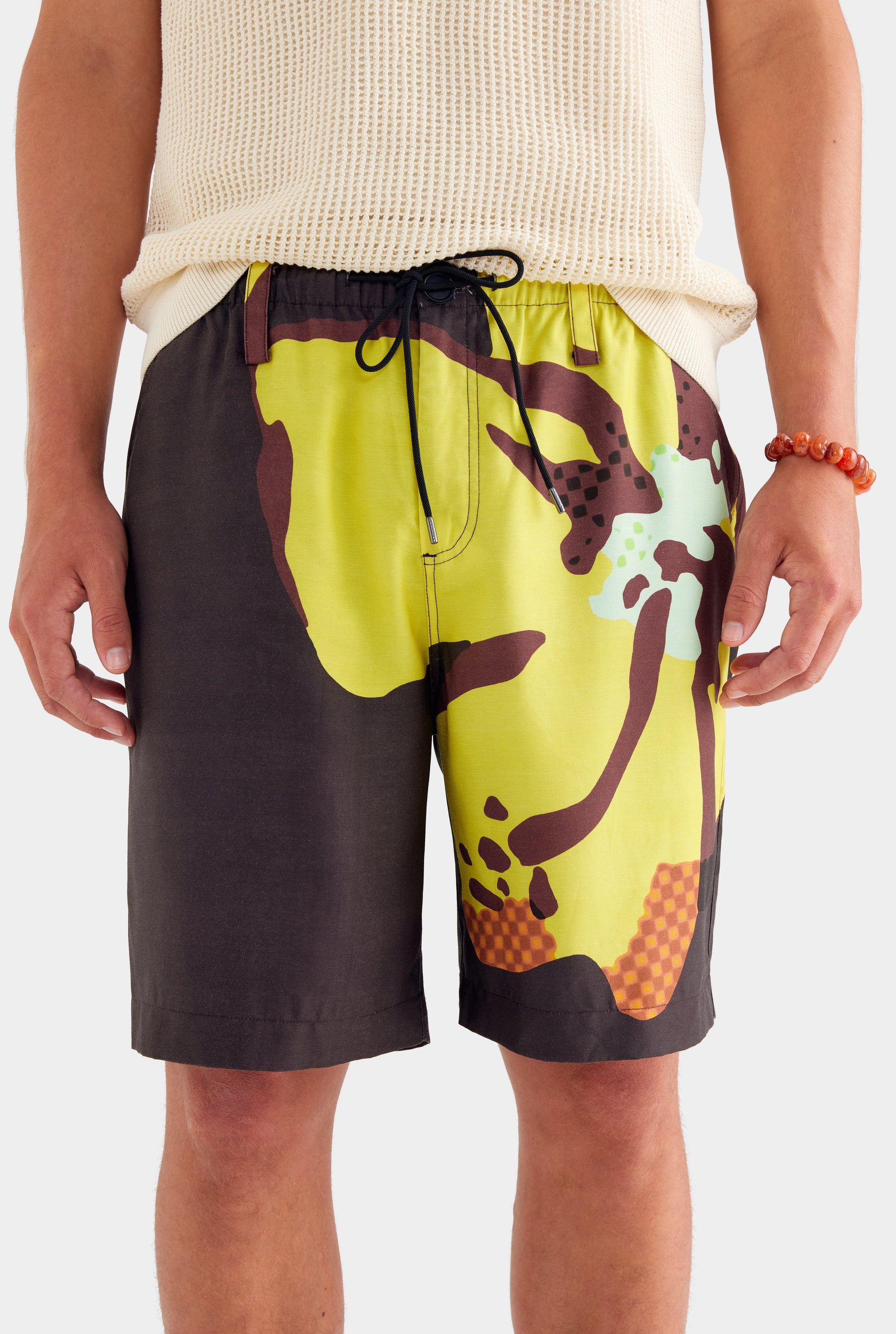Printed Relaxed Tencel Short - Black Hibiscus