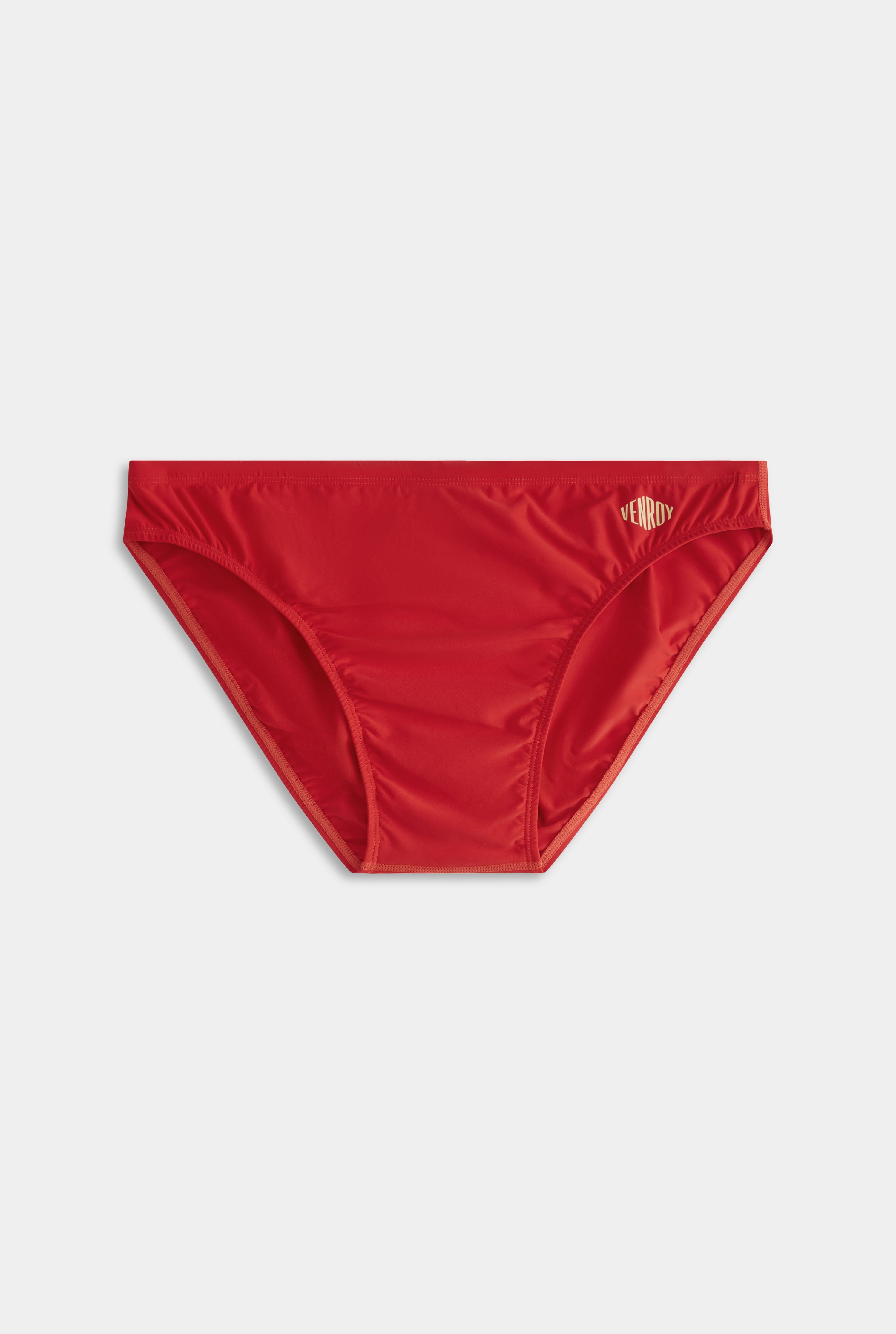 Que Lindo Logo Swim Brief - Red/Dusty Yellow Que Lindo