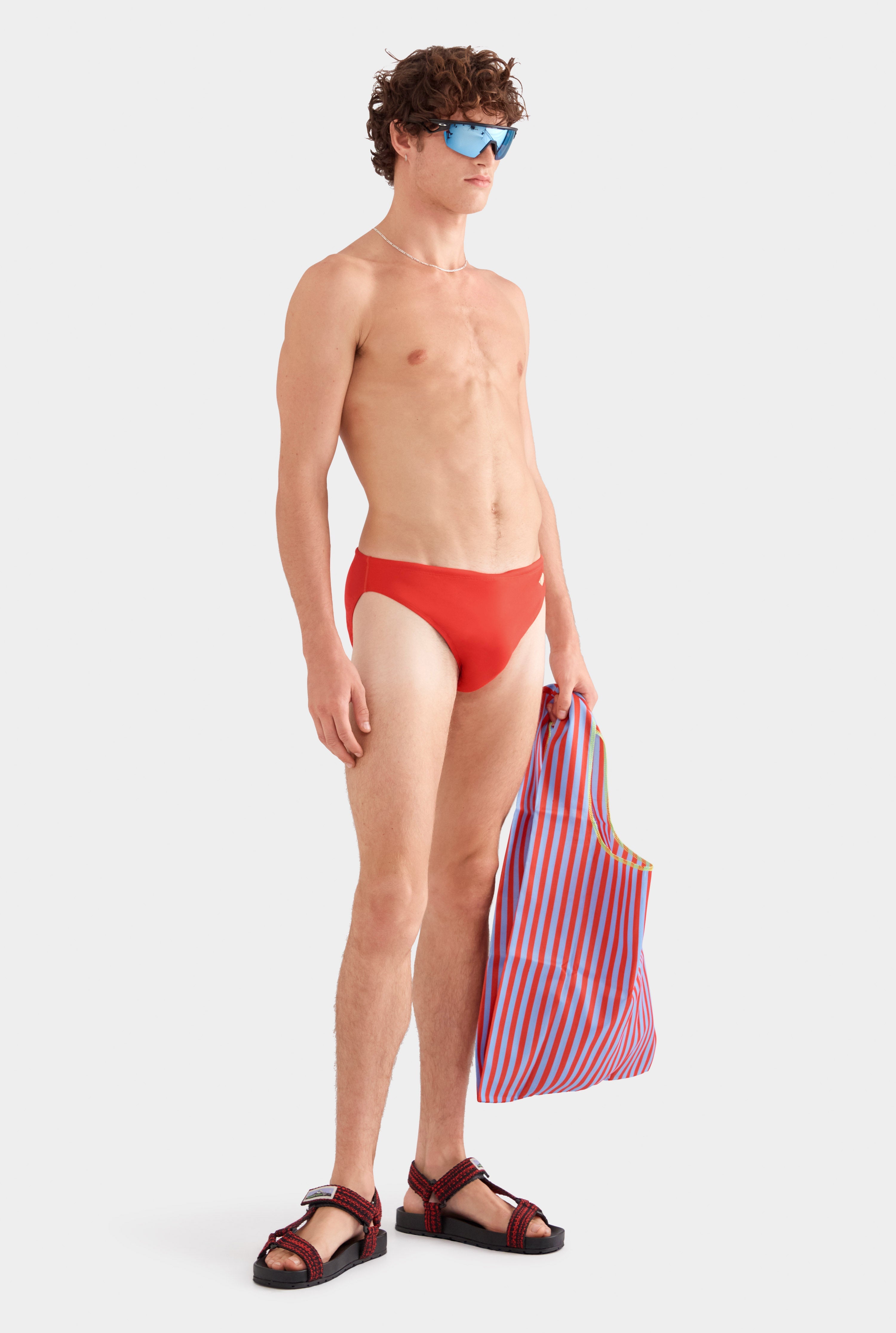 Que Lindo Logo Swim Brief - Red/Dusty Yellow Que Lindo