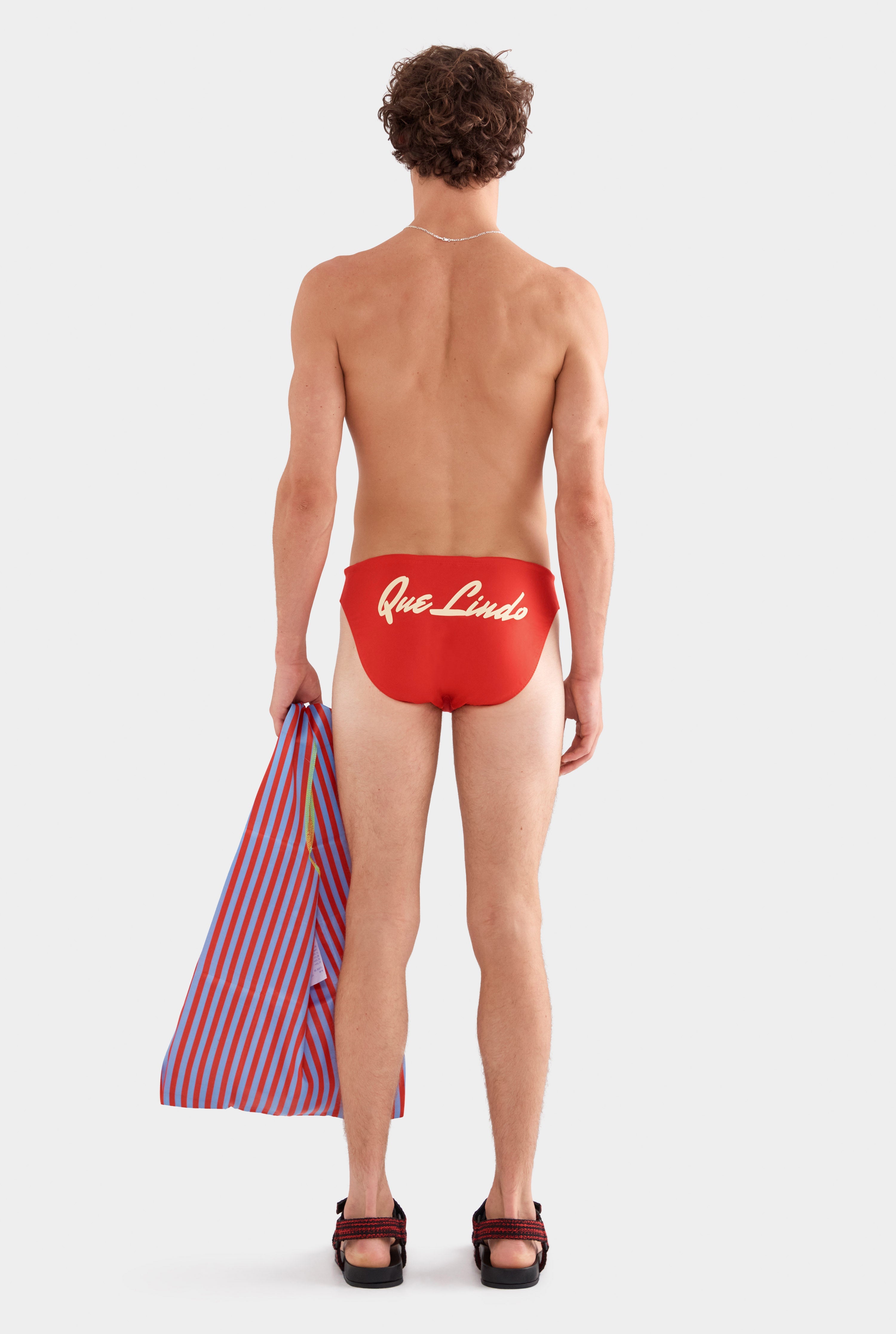 Que Lindo Logo Swim Brief - Red/Dusty Yellow Que Lindo