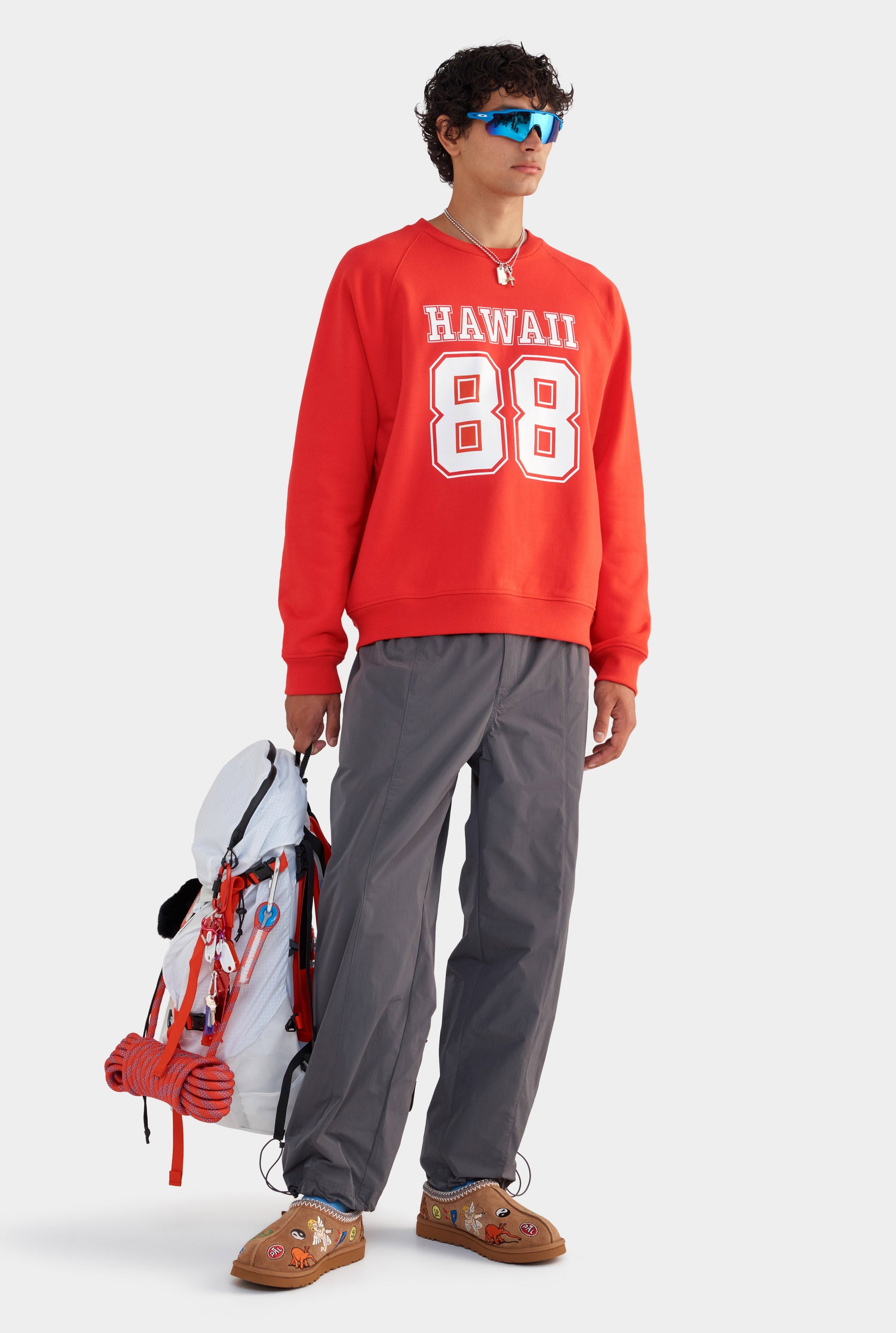 Raglan Fleece Track Crewneck - Red