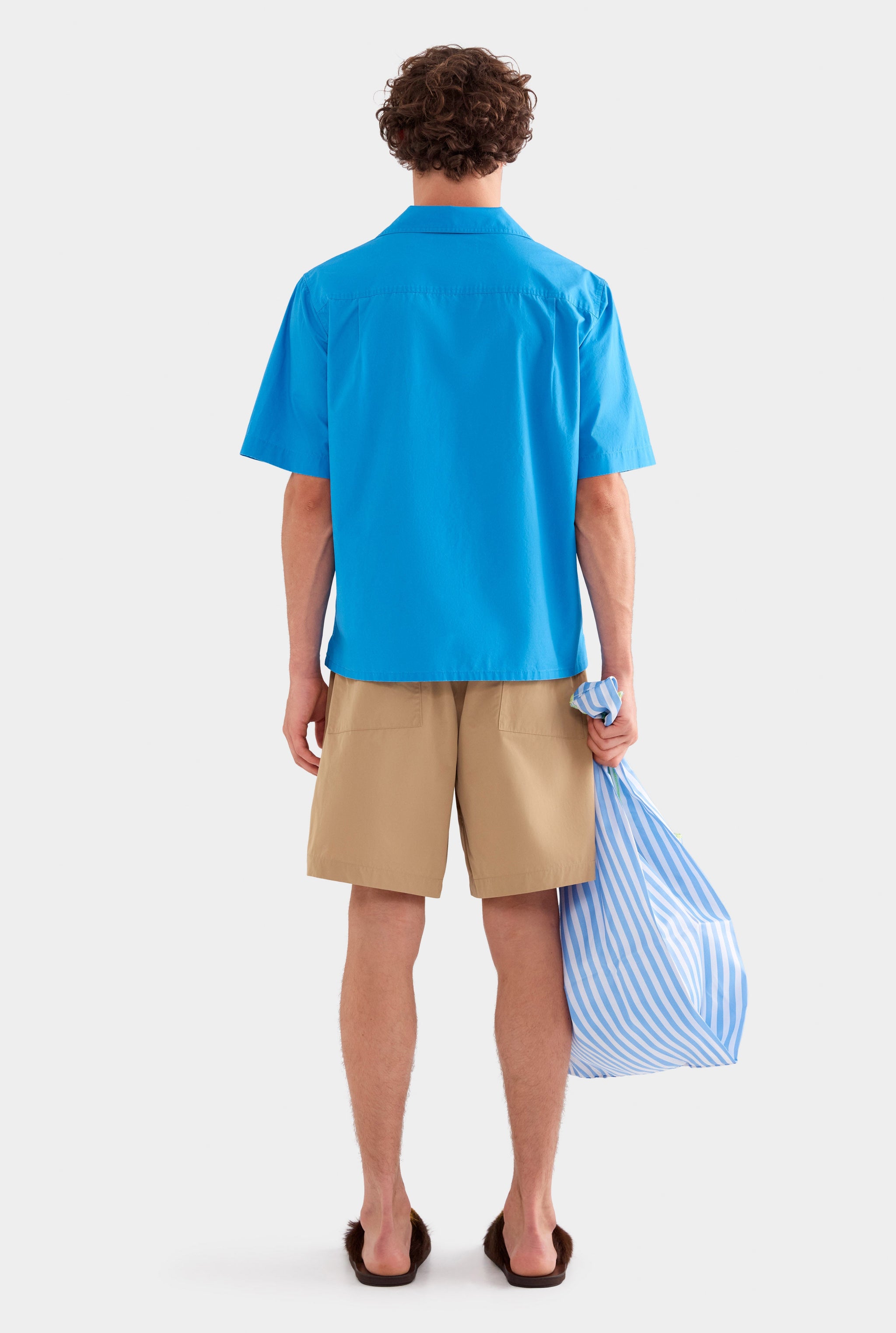 Relaxed Pigment Dyed Cotton Short Sleeve Shirt - Bright Blue
