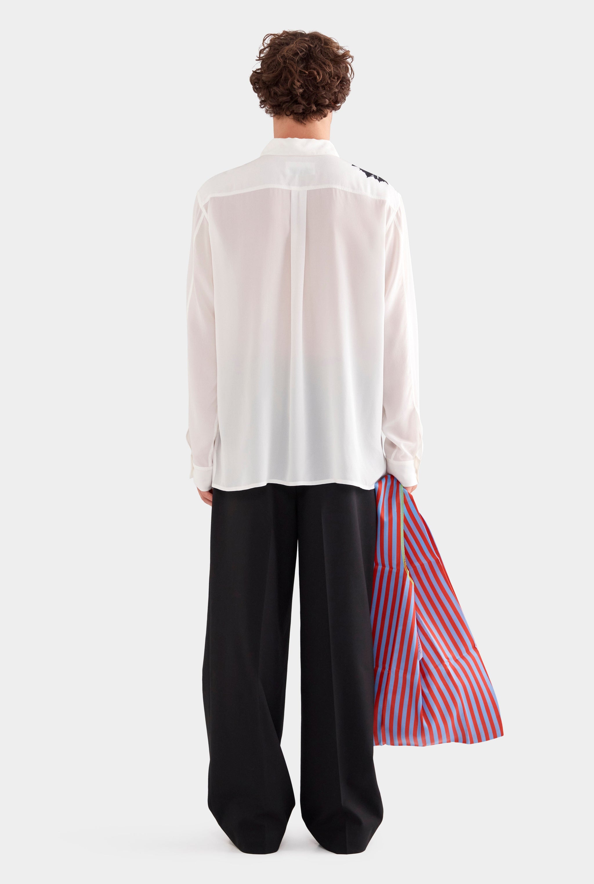 Relaxed Silk Long Sleeve Shirt - White/Cactus Stamp