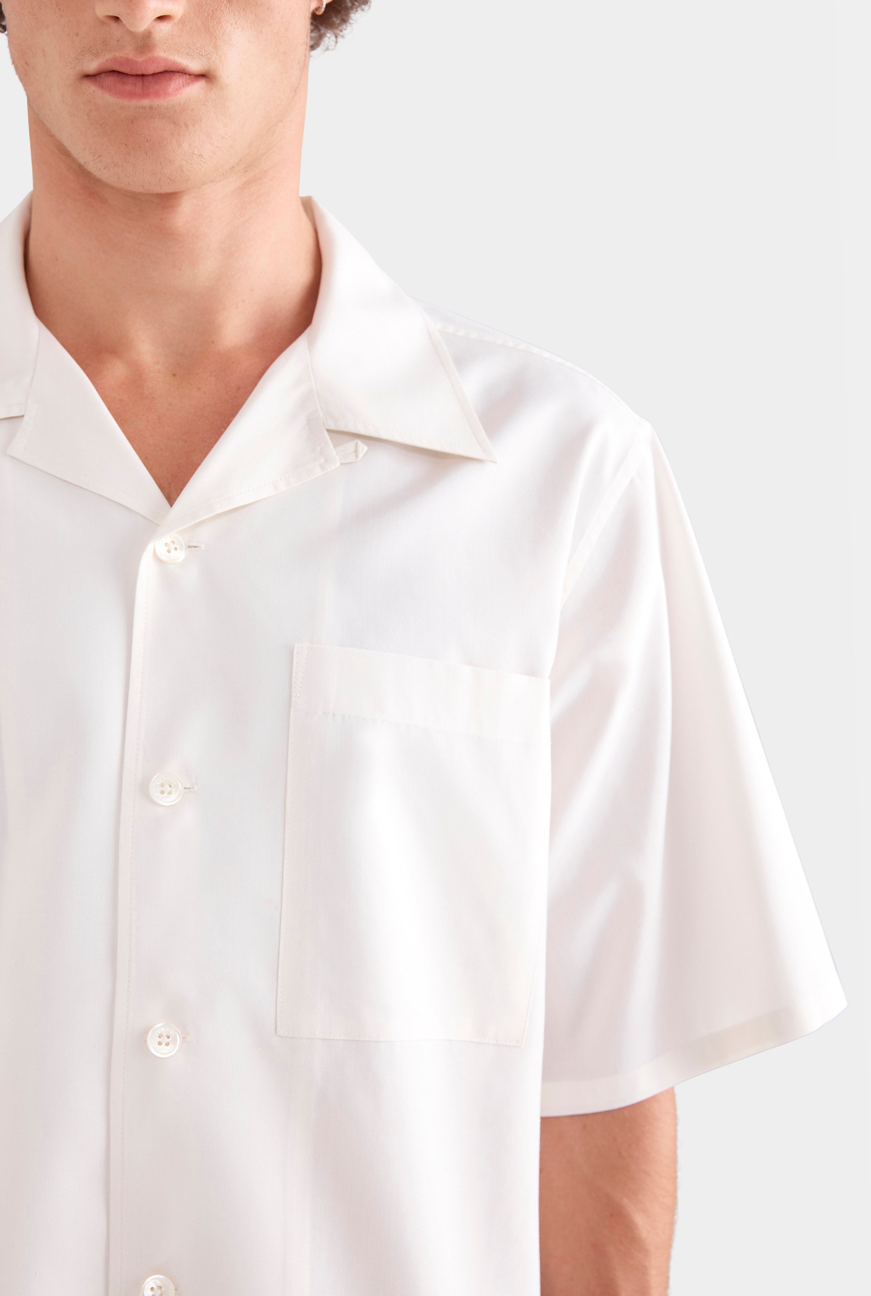 Relaxed Silk Short Sleeve Shirt - Off White