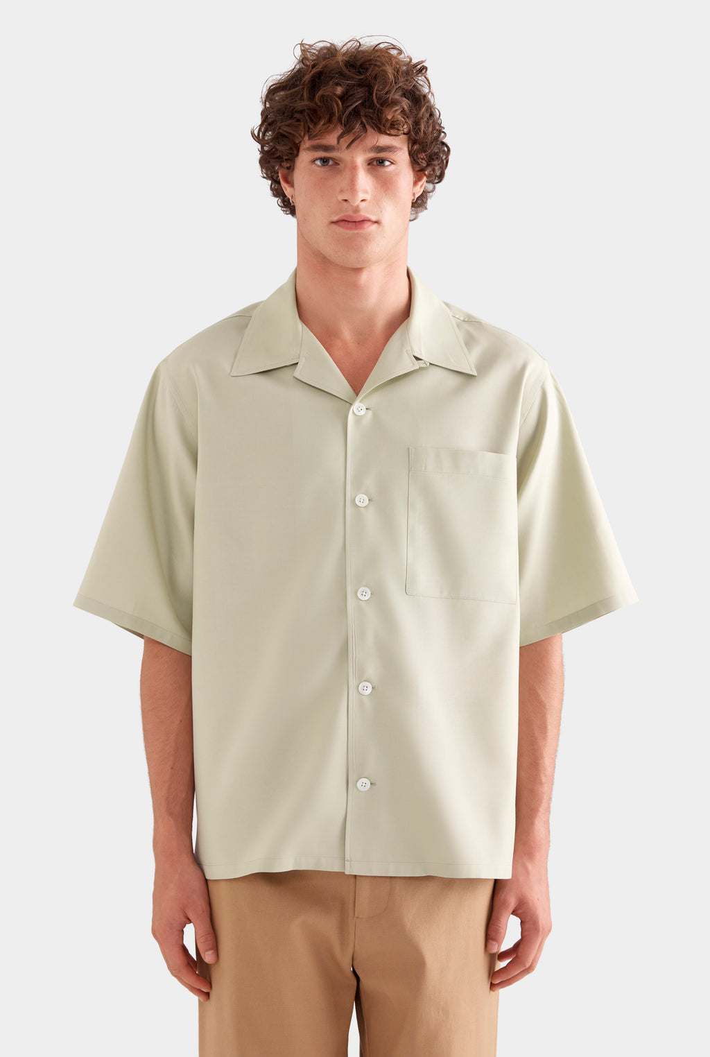 Relaxed Silk Short Sleeve Shirt - Sage