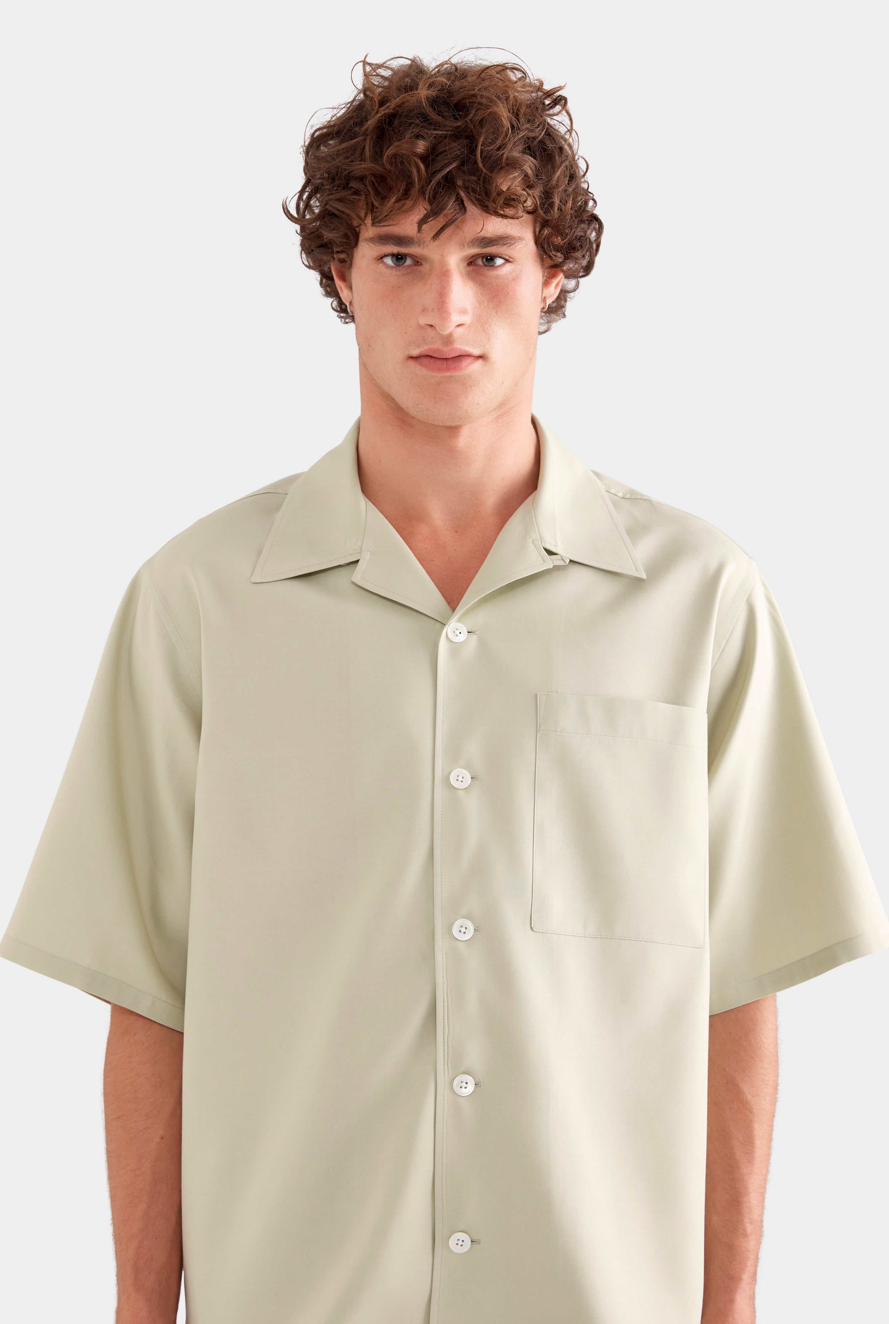 Relaxed Silk Short Sleeve Shirt - Sage