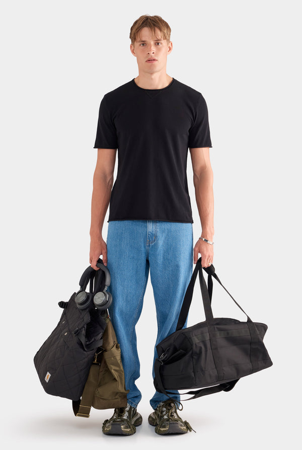 Rolled Edge Cotton Knit T-Shirt - Black