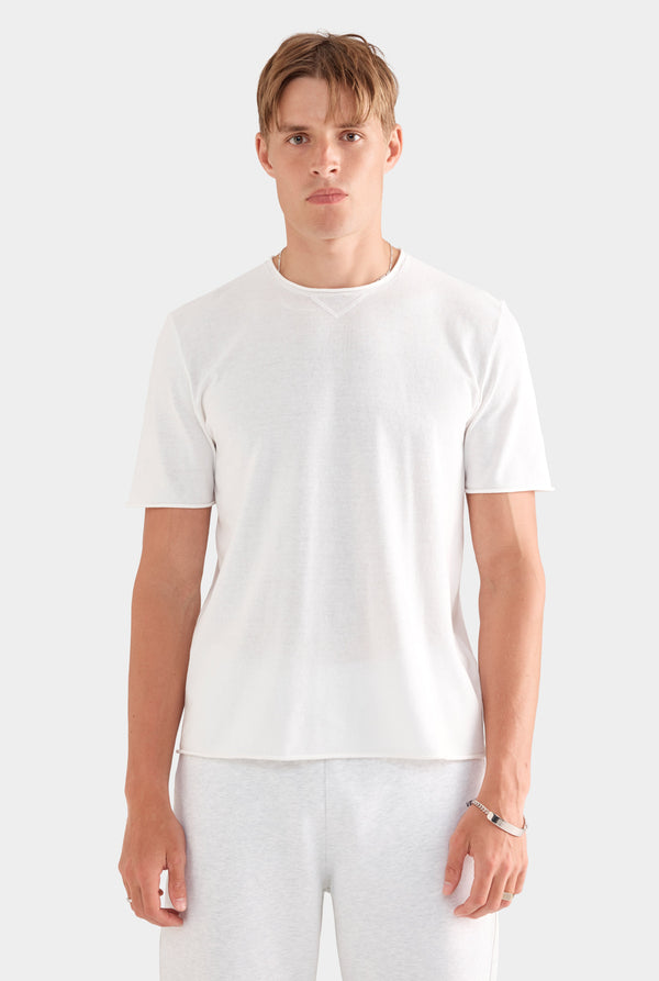 Rolled Edge Cotton Knit T-Shirt - Off White
