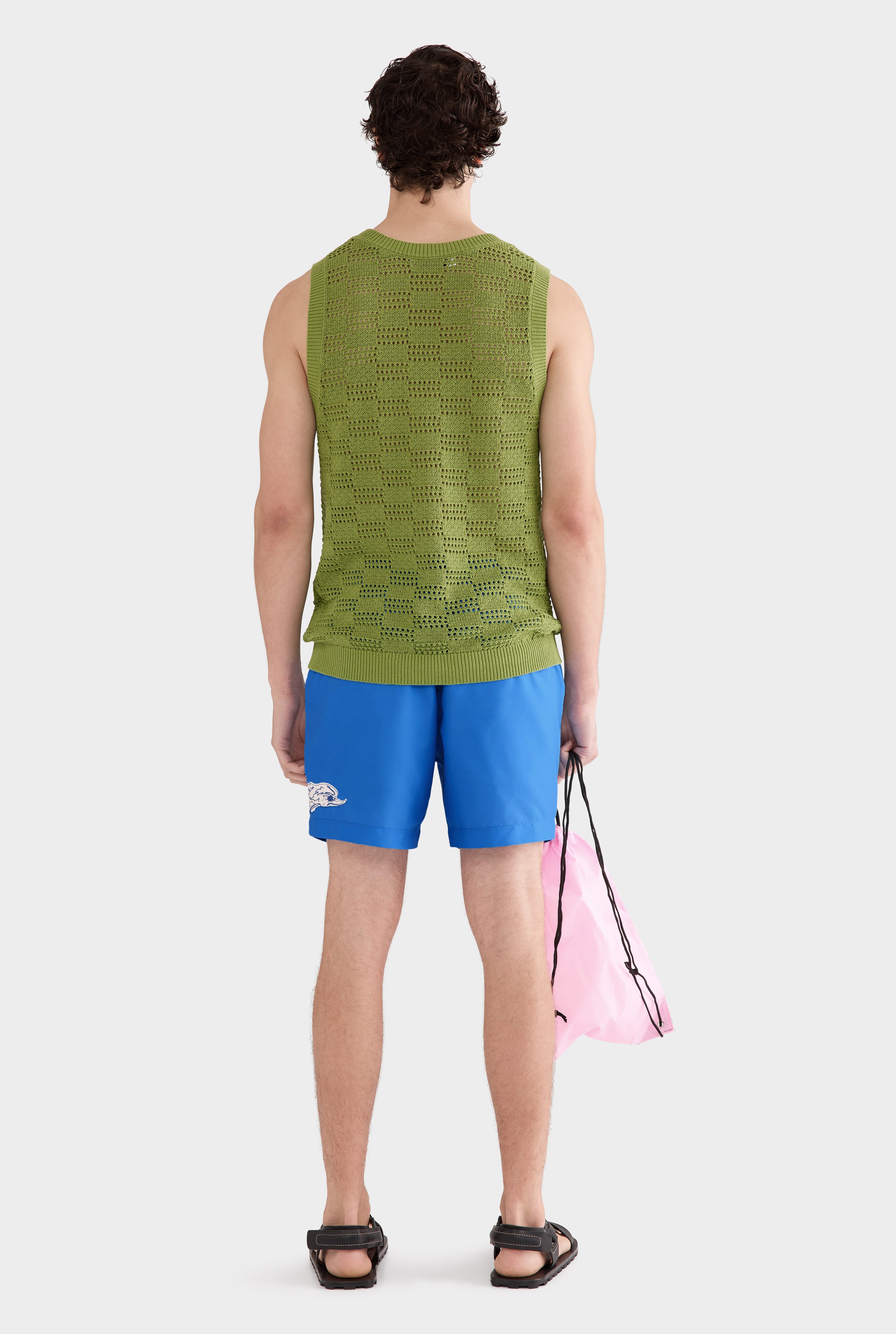 Cotton Crochet Check Tank - Kelp Green