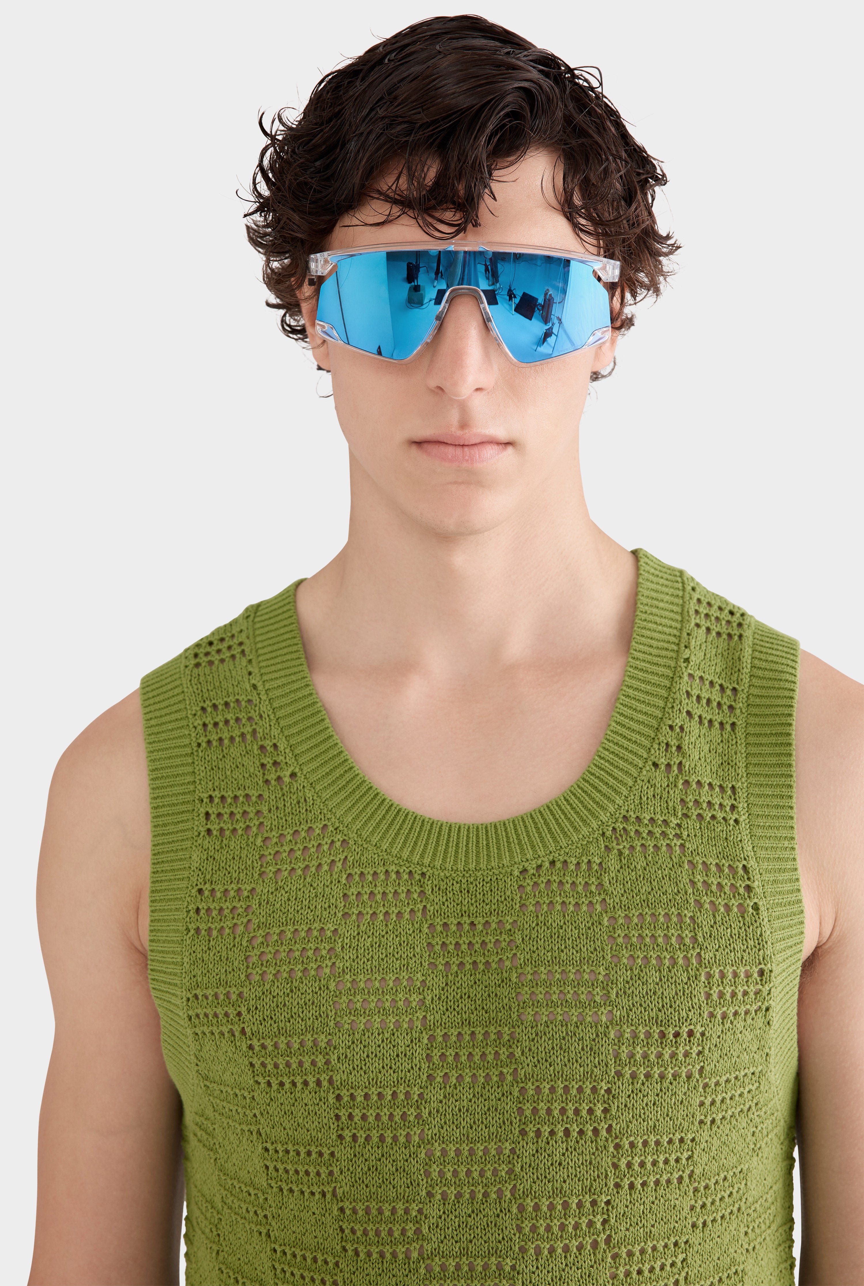 Cotton Crochet Check Tank - Kelp Green