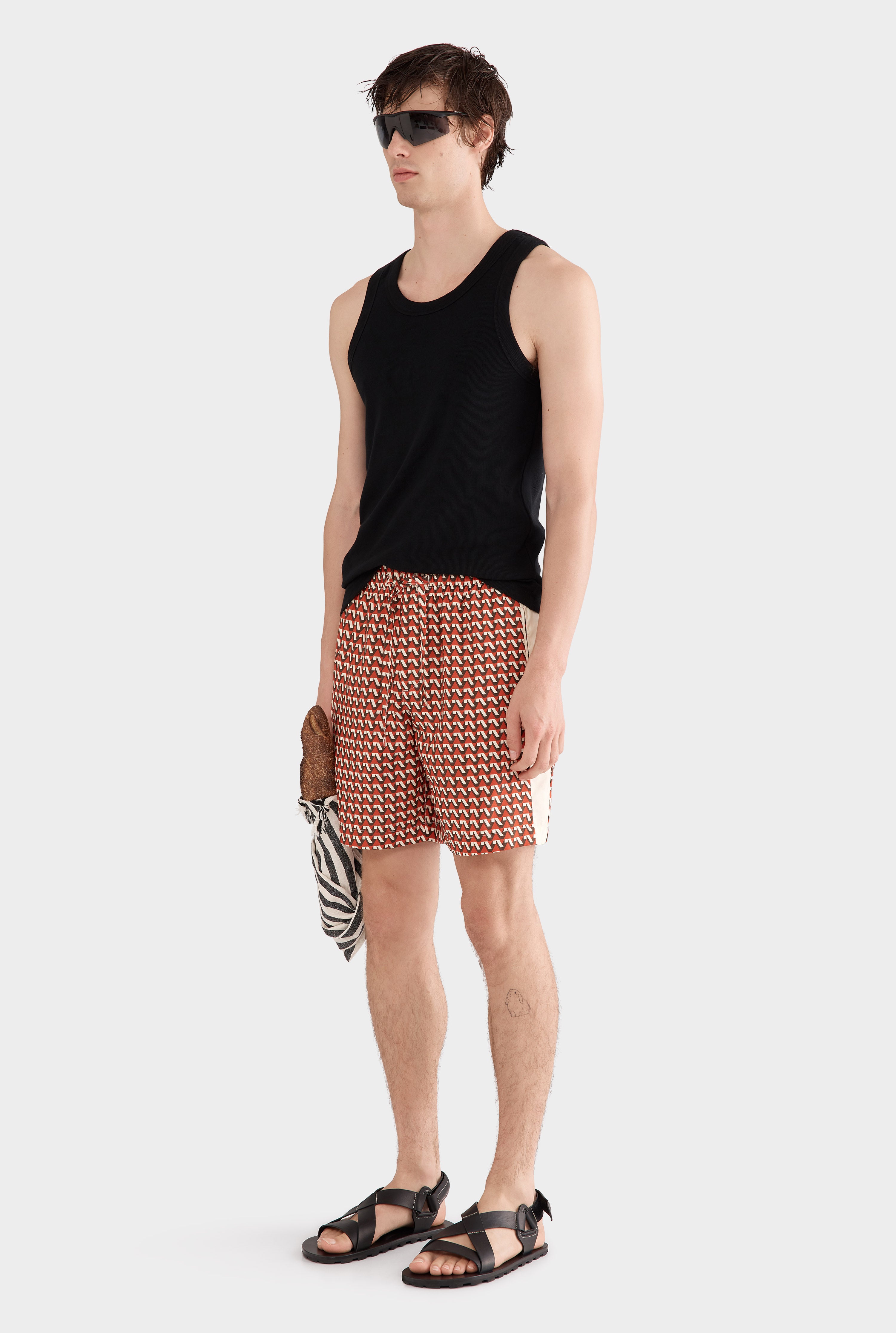 Printed Tencel Lounge Short - Cocoa/Red V Monogram