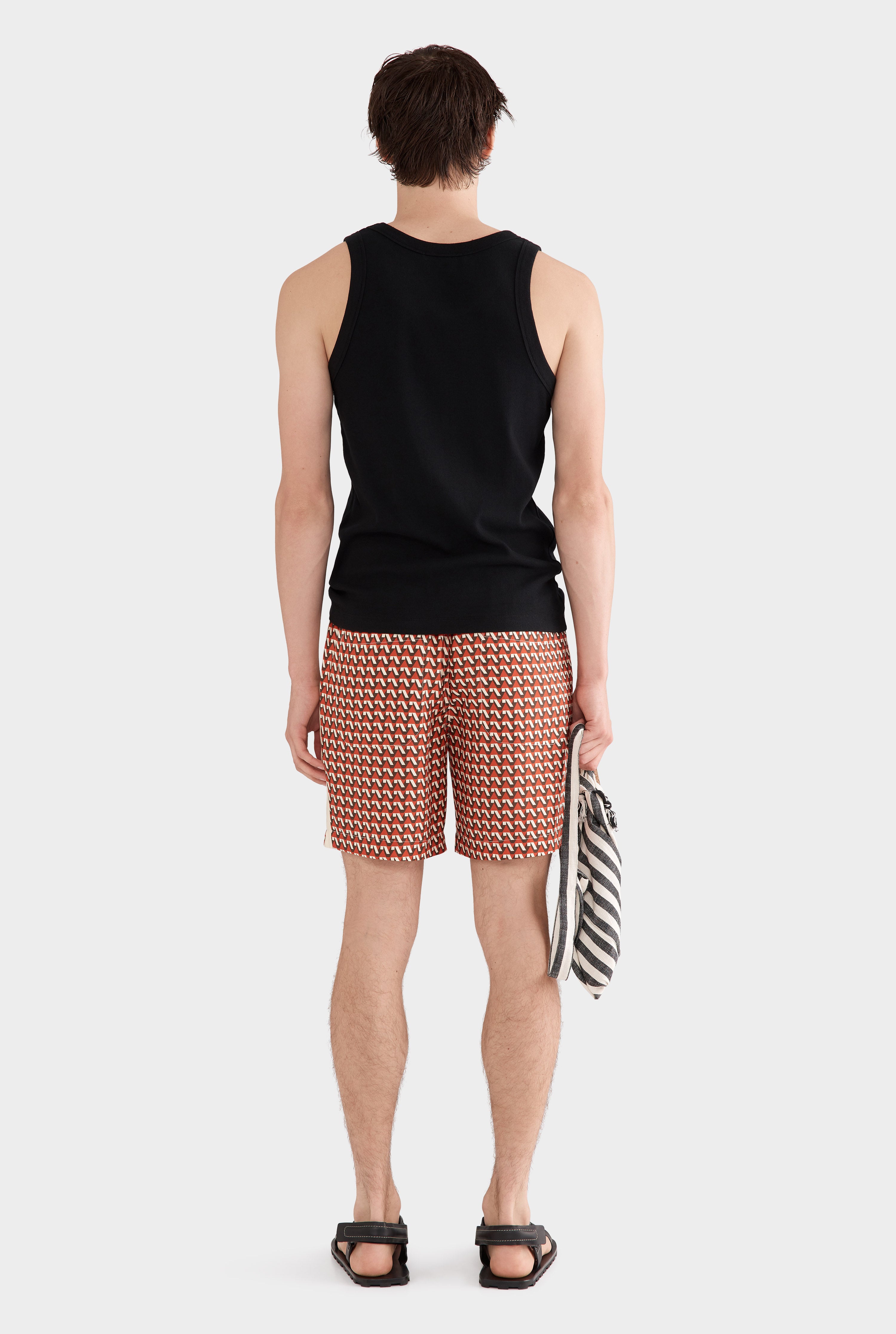 Printed Tencel Lounge Short - Cocoa/Red V Monogram