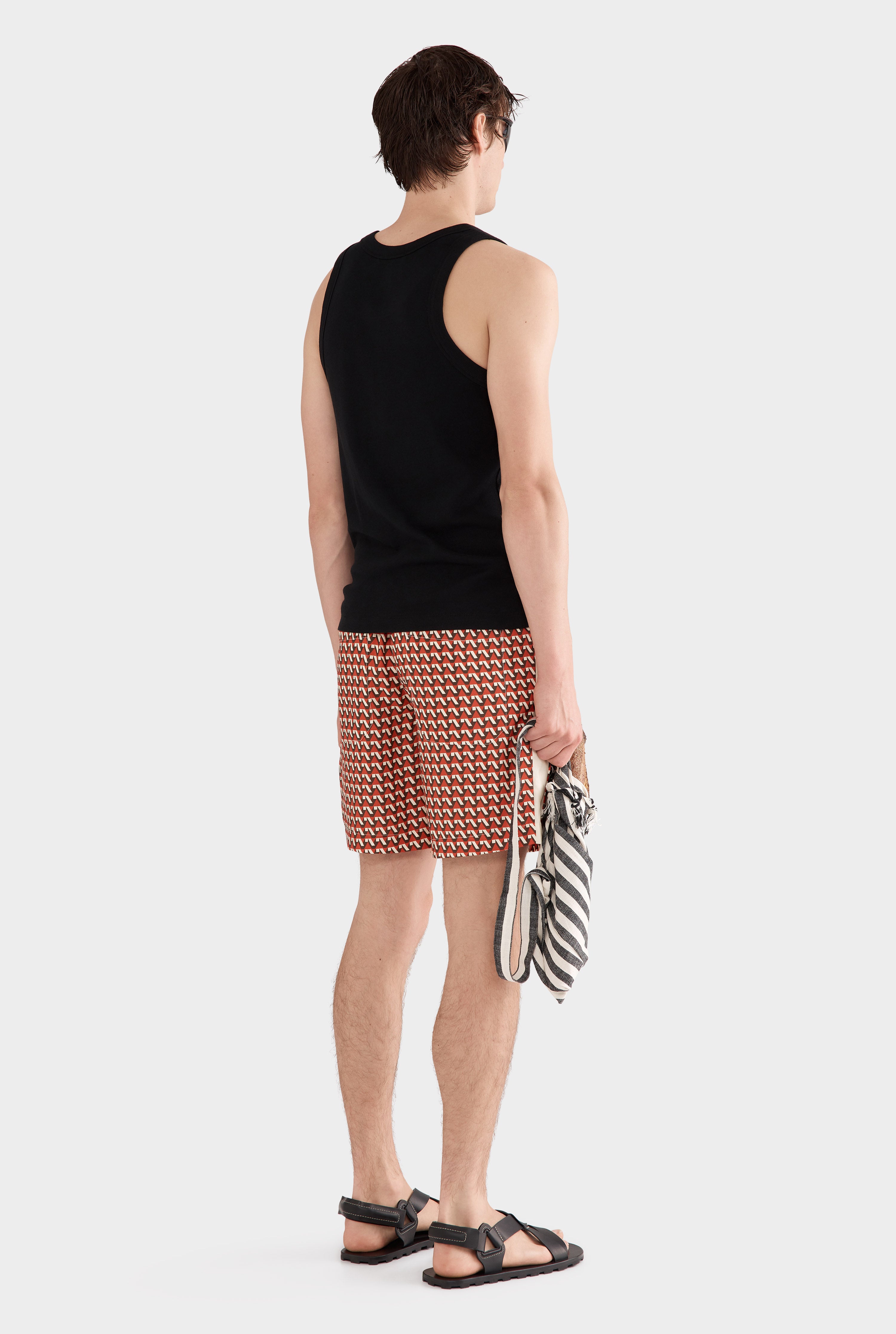 Printed Tencel Lounge Short - Cocoa/Red V Monogram