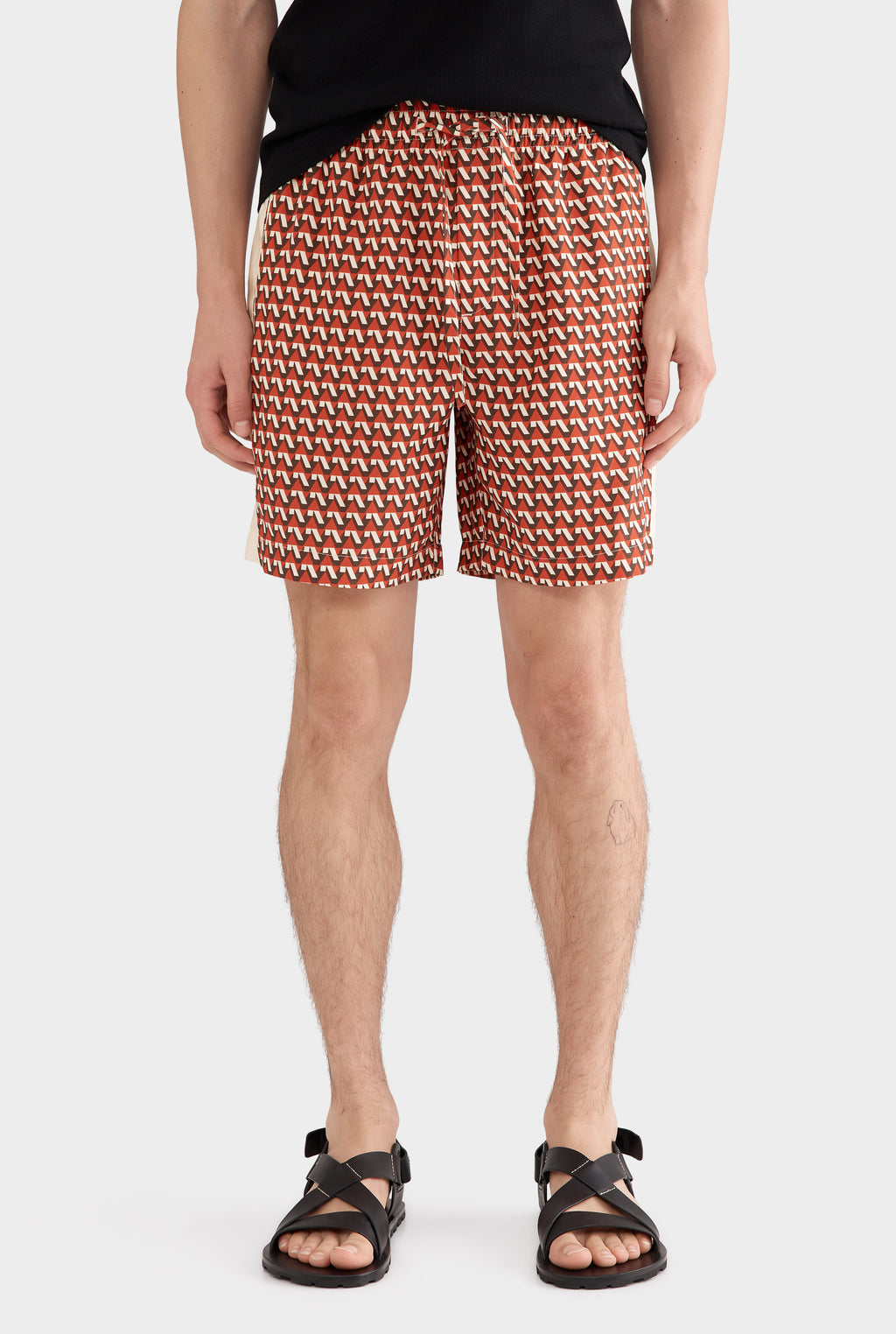 Printed Tencel Lounge Short - Cocoa/Red V Monogram