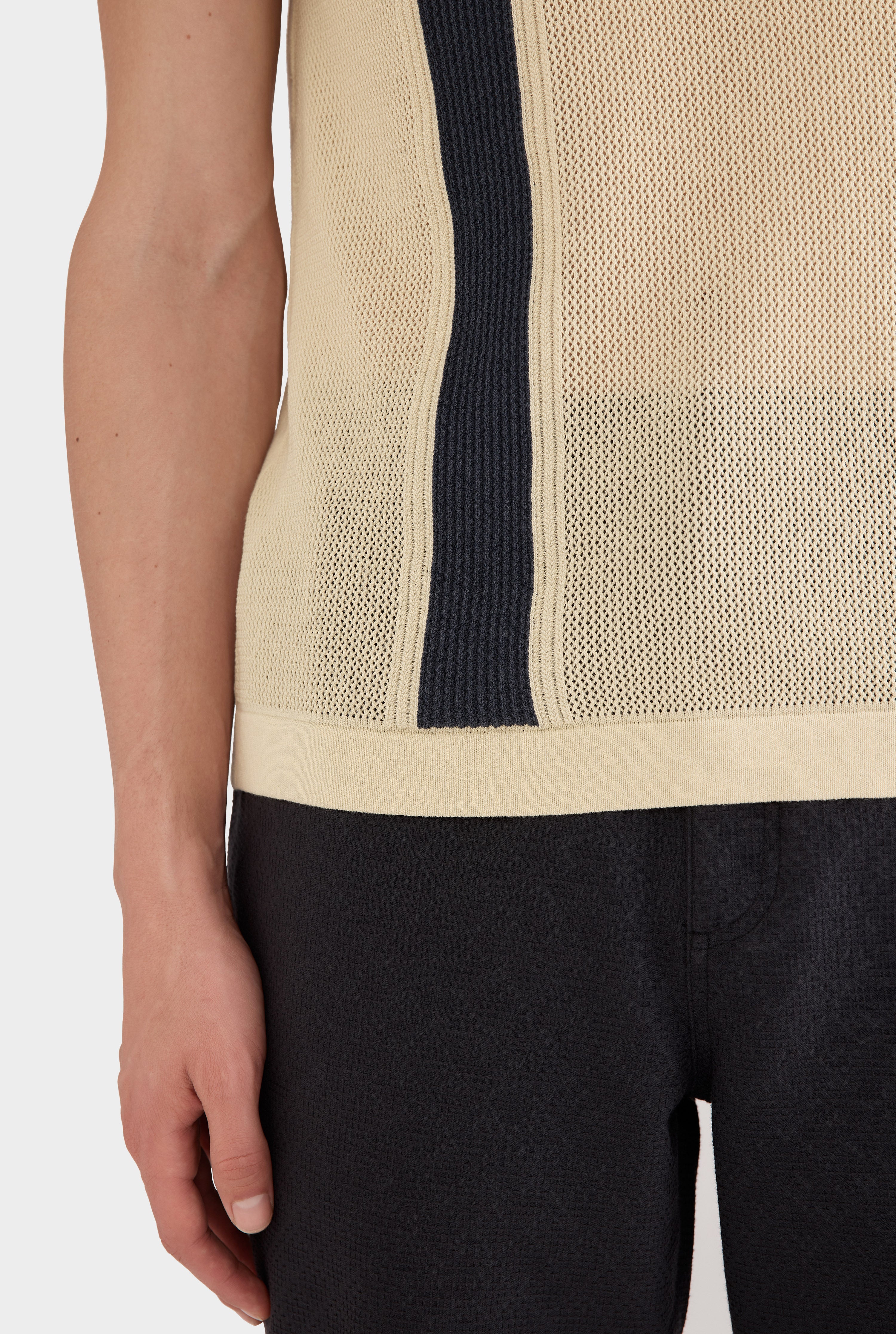 Knitted Cotton Pique Open Neck Polo - Green Haze/Stormy Blue