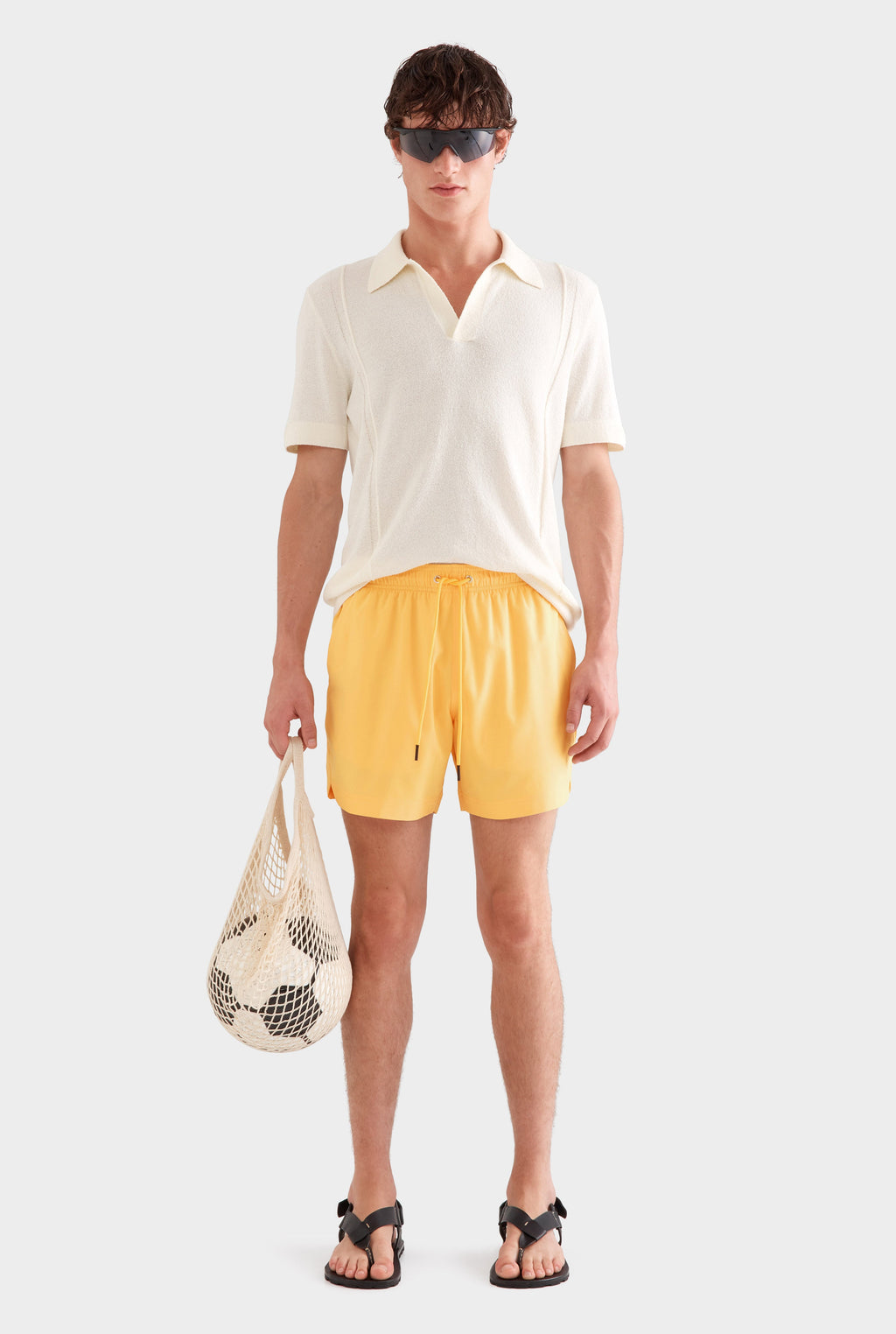 Boucle Stitch Detail Knit Polo - Cream