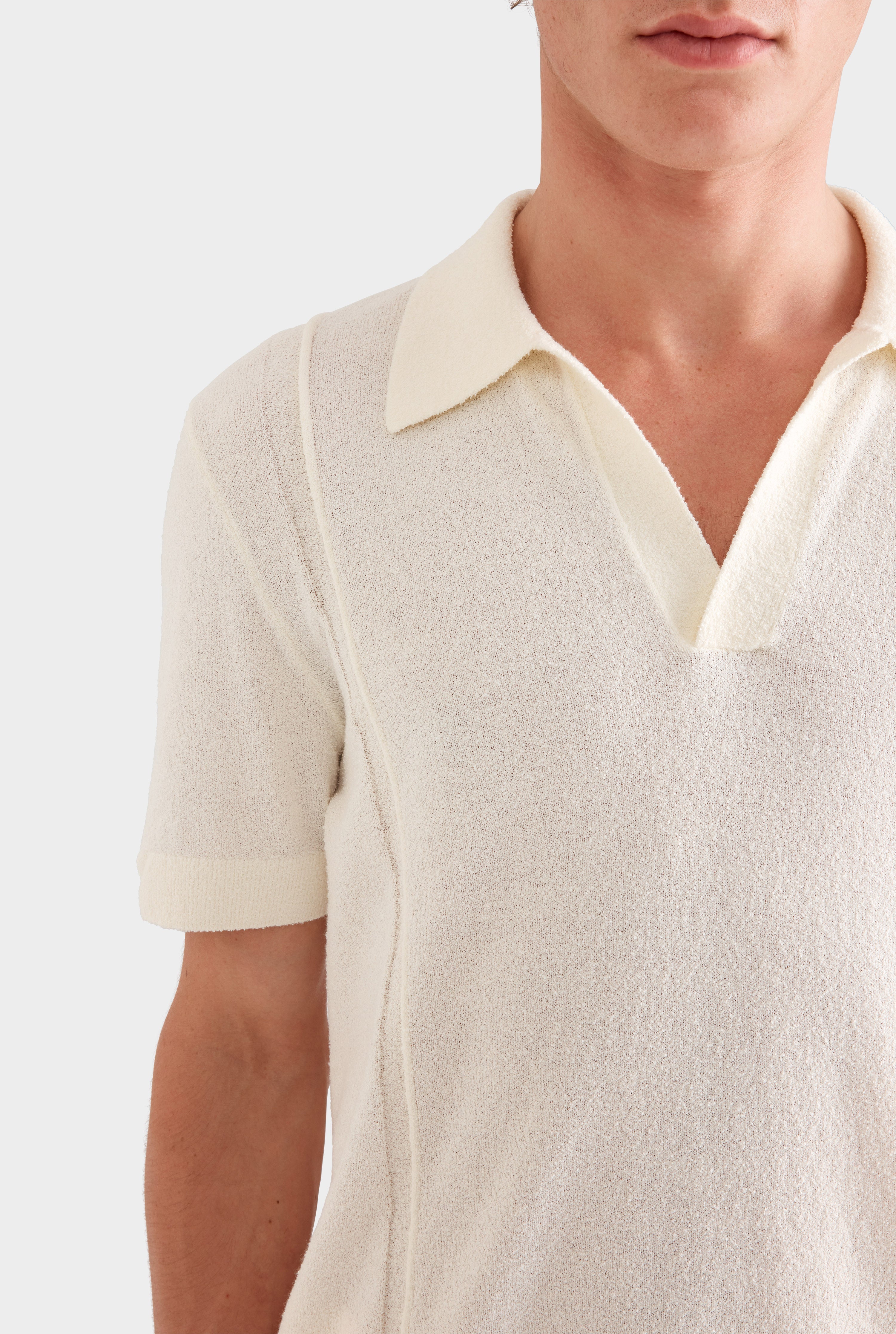 Boucle Stitch Detail Knit Polo - Cream