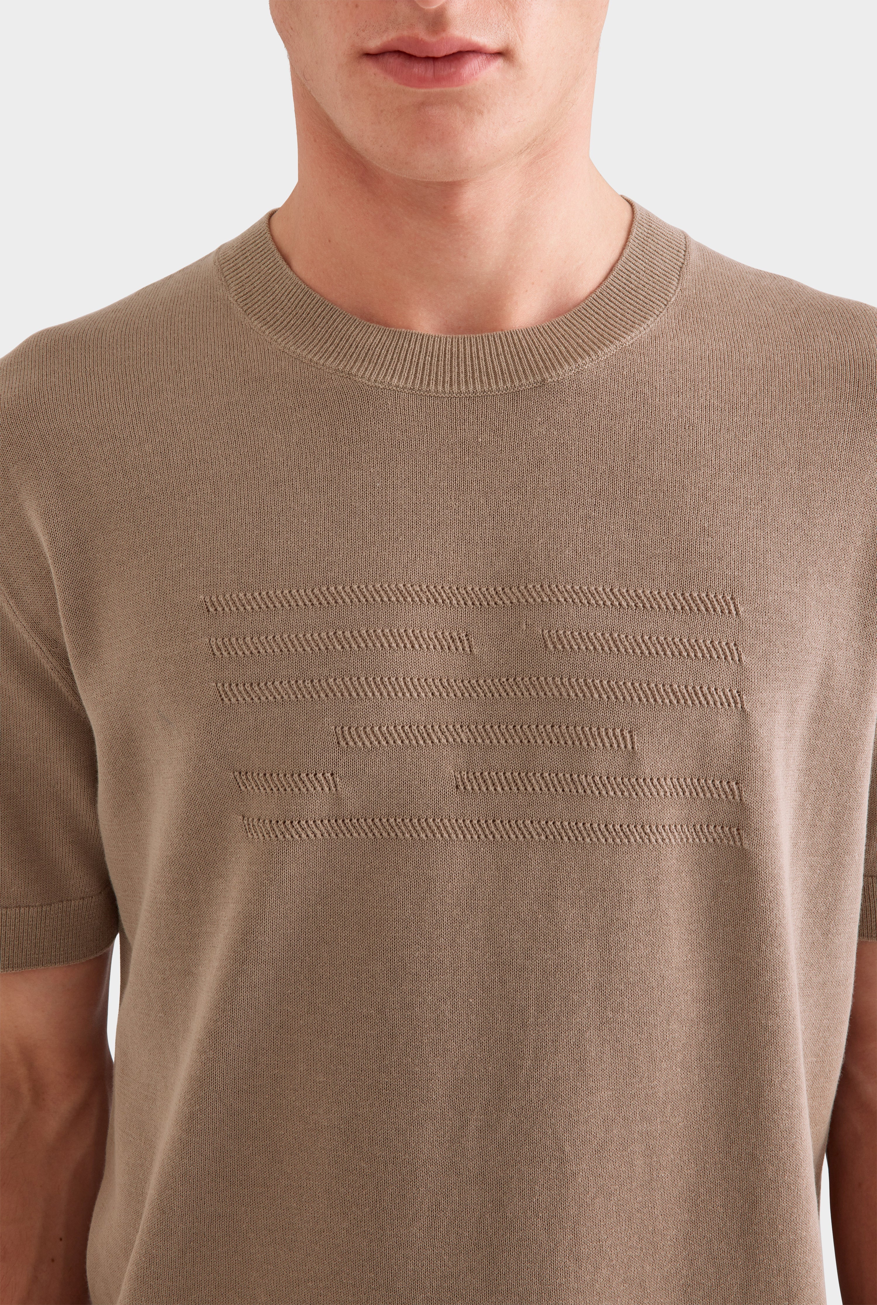 Contrast Stripe Cotton Knit T-Shirt - Pebble