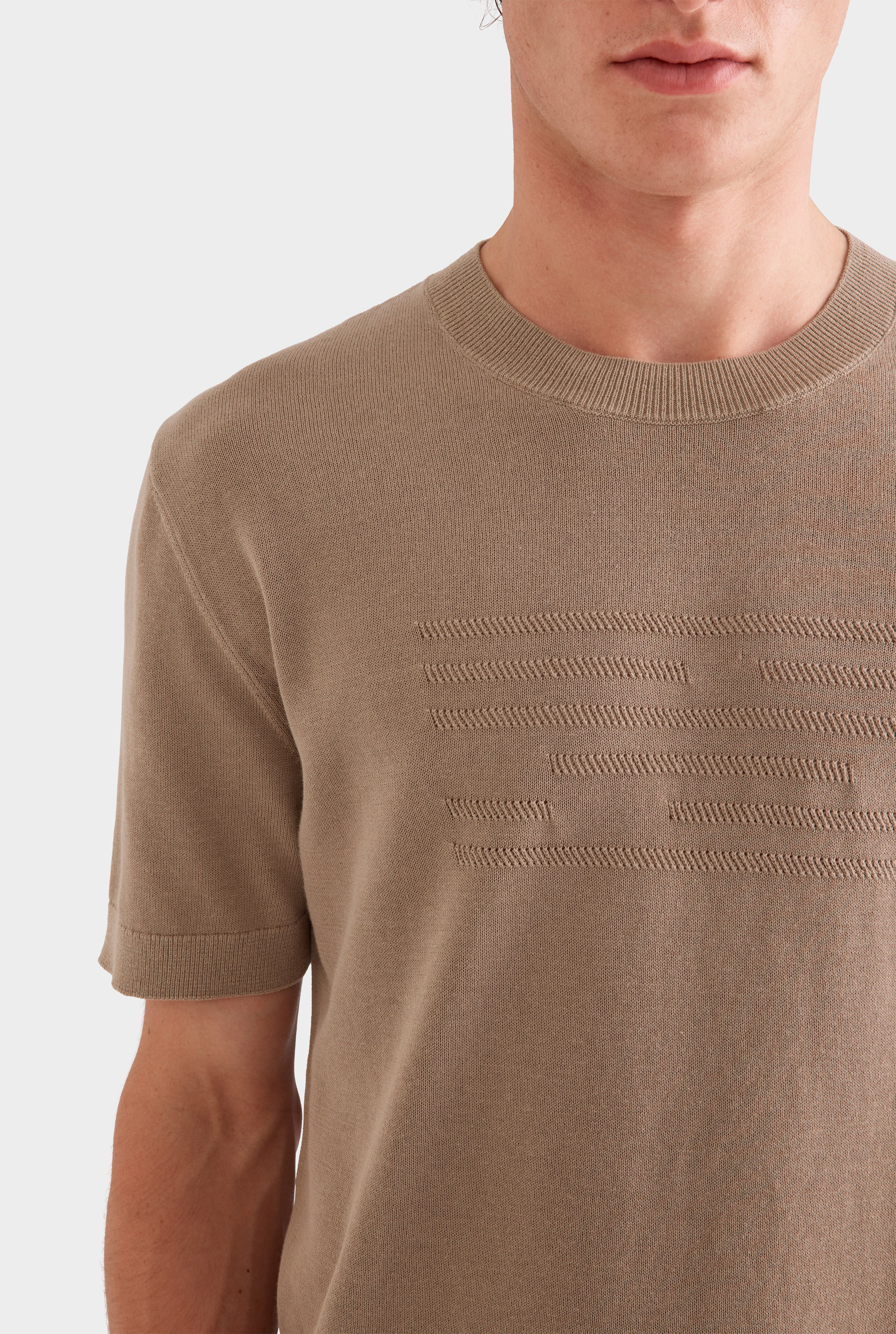 Contrast Stripe Cotton Knit T-Shirt - Pebble