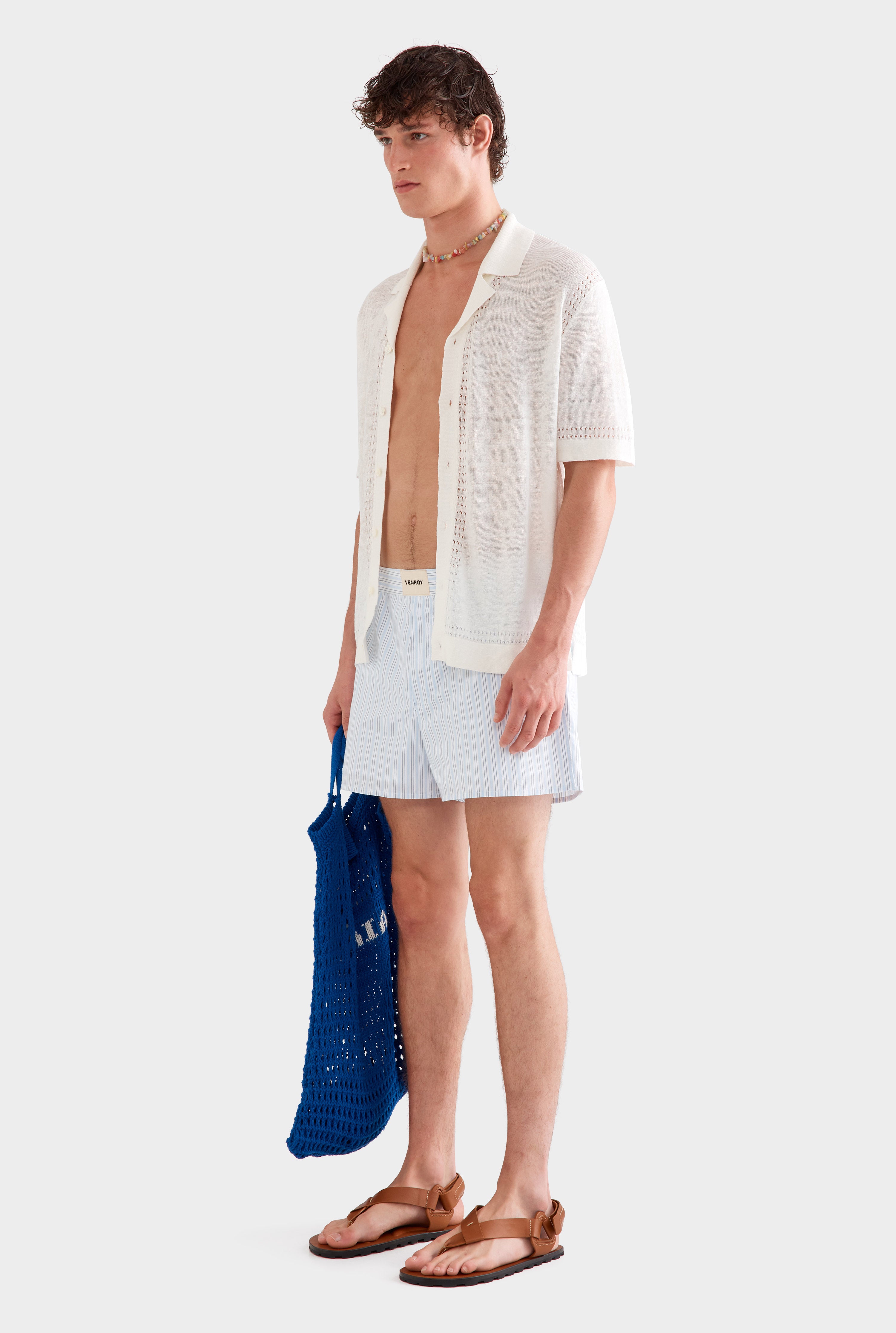 Cotton Boxer Short - Light Blue/White Stripe