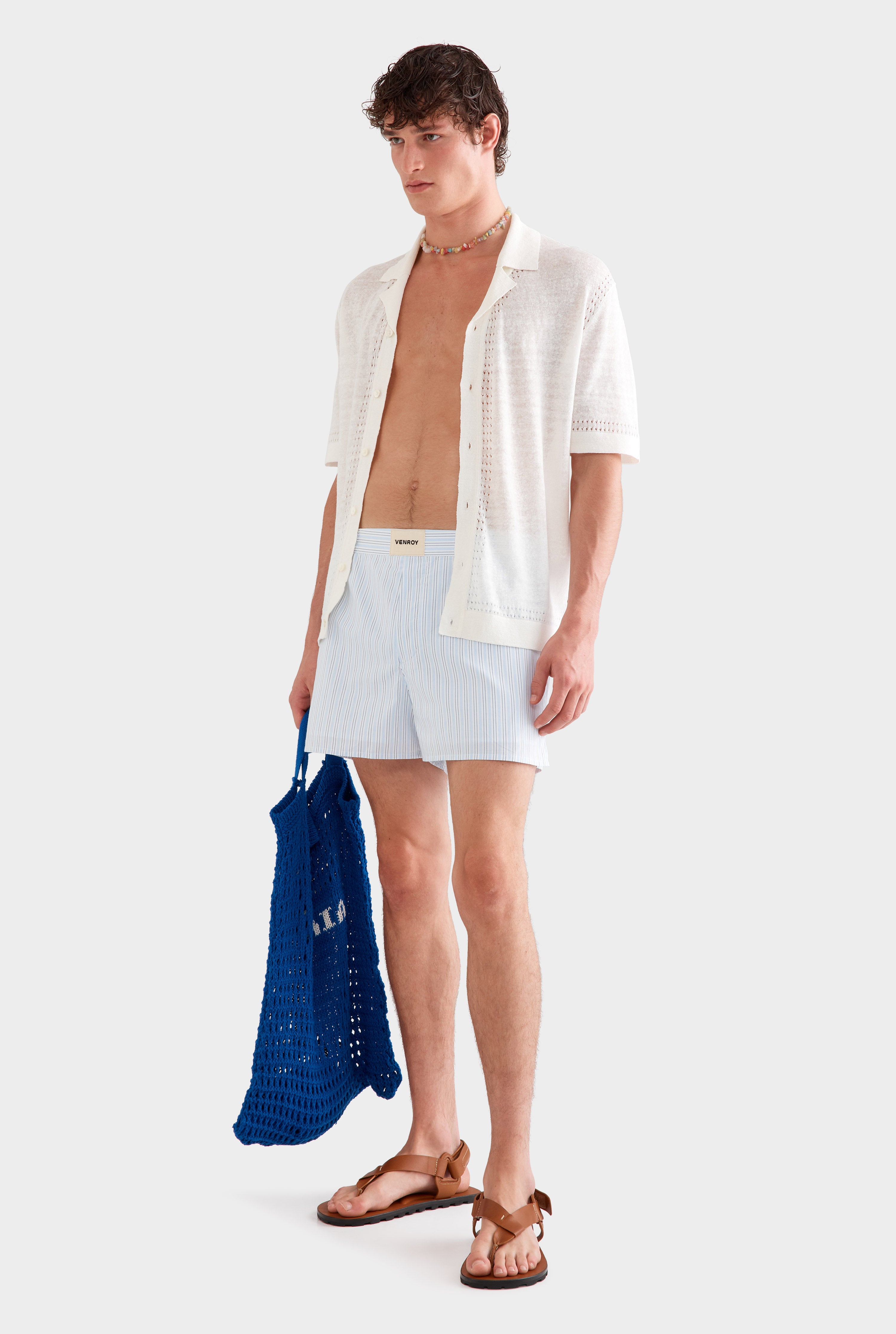 Cotton Boxer Short - Light Blue/White Stripe