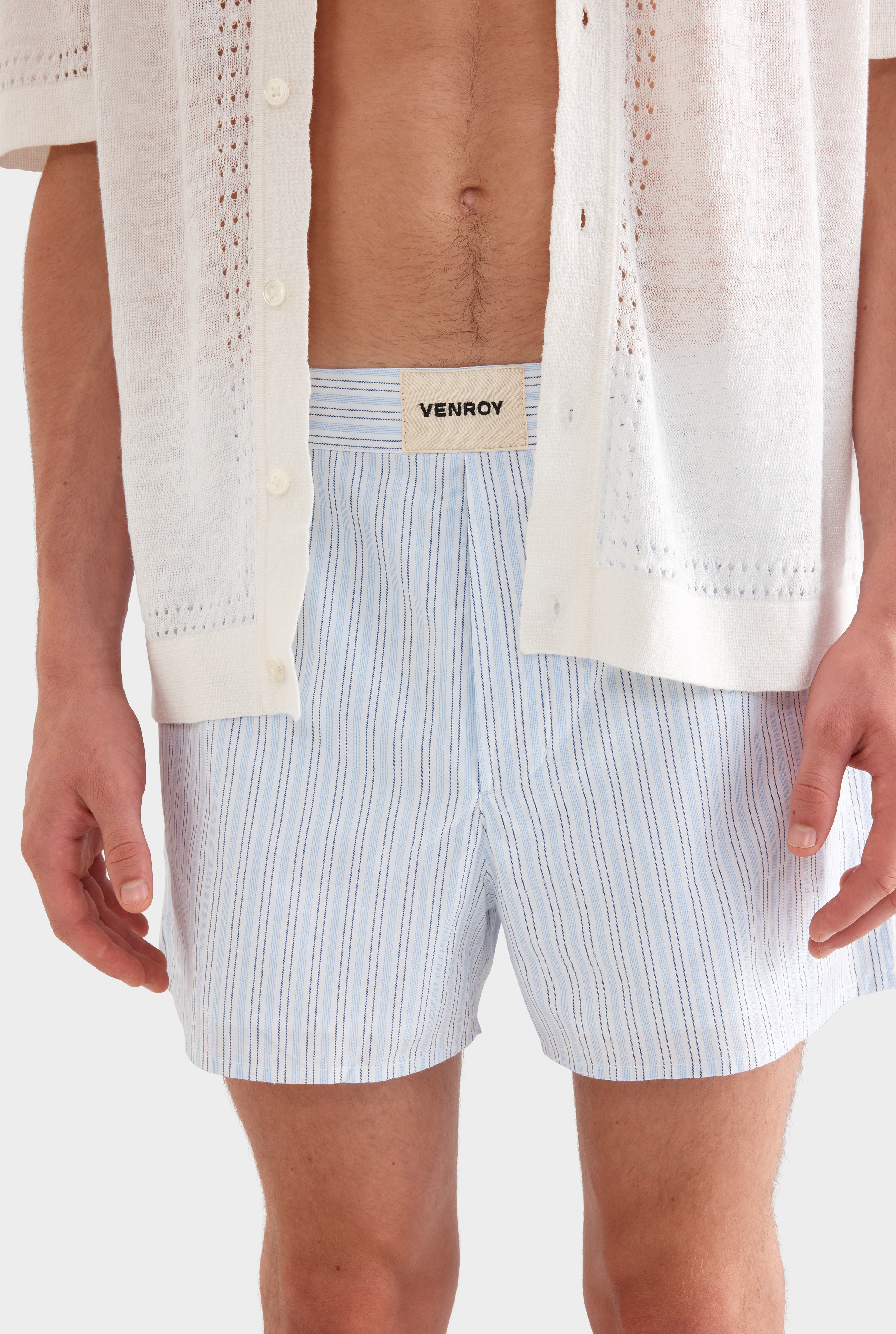 Cotton Boxer Short - Light Blue/White Stripe