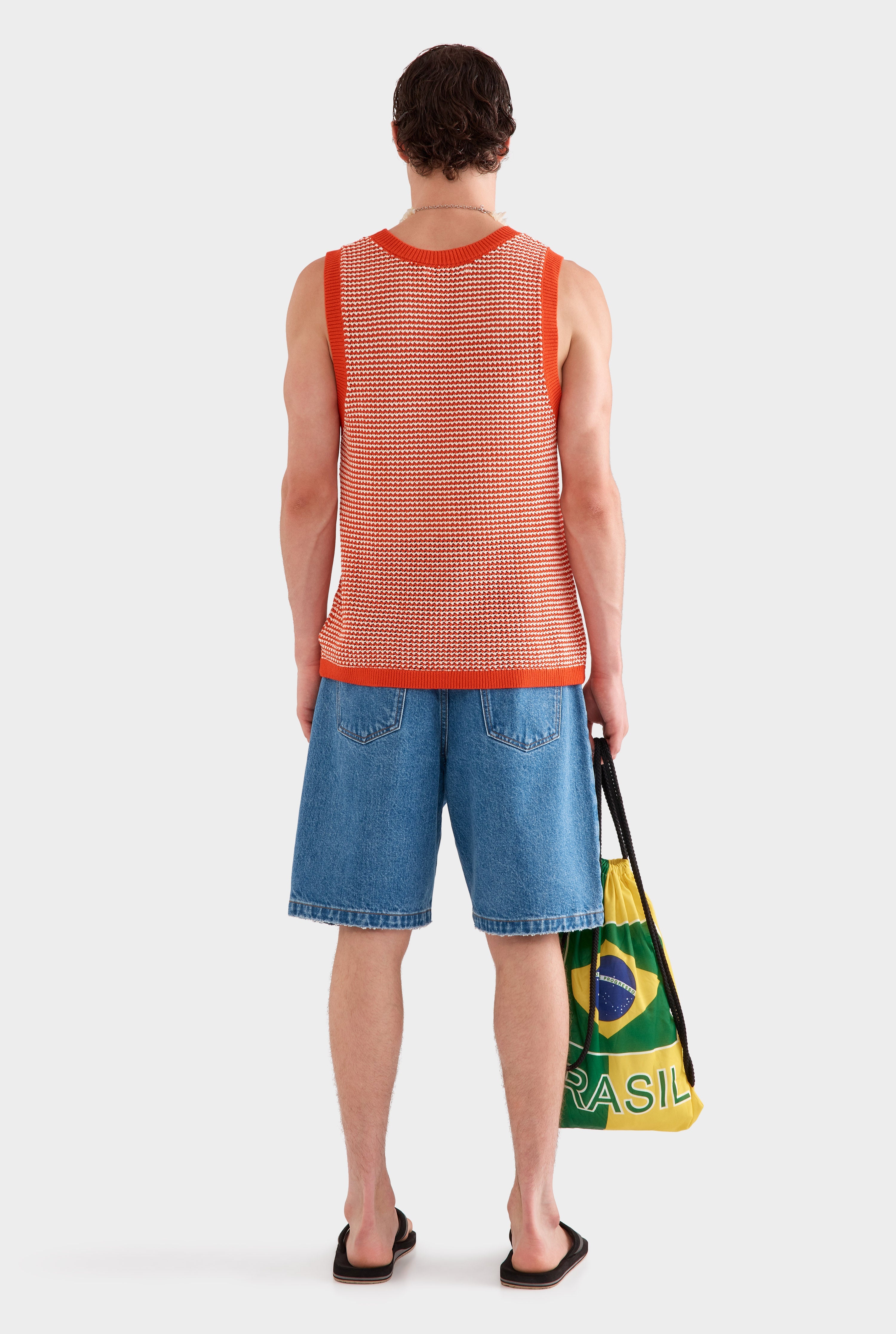 Cotton Crochet Tank - Bright Red/Off White