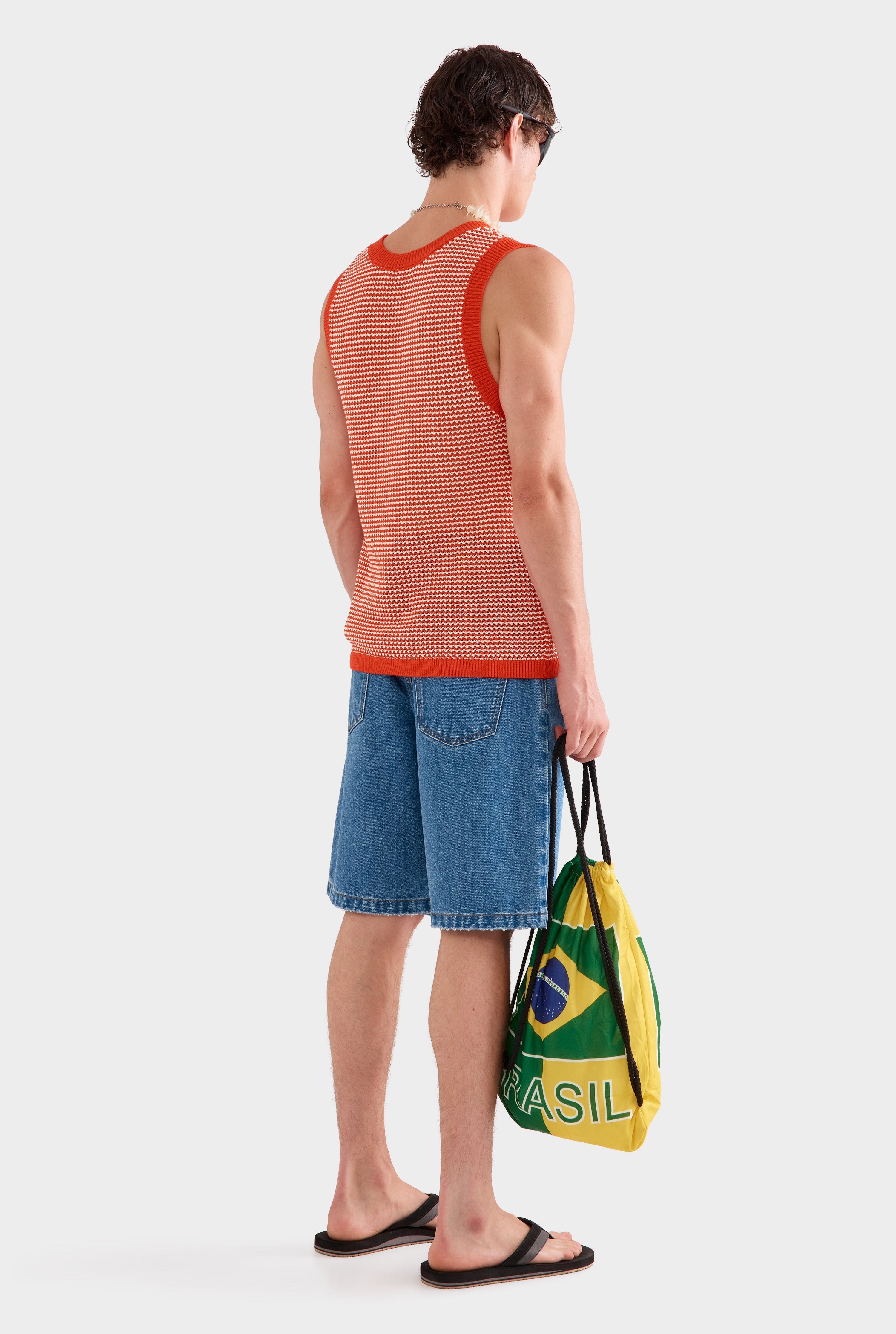 Cotton Crochet Tank - Bright Red/Off White