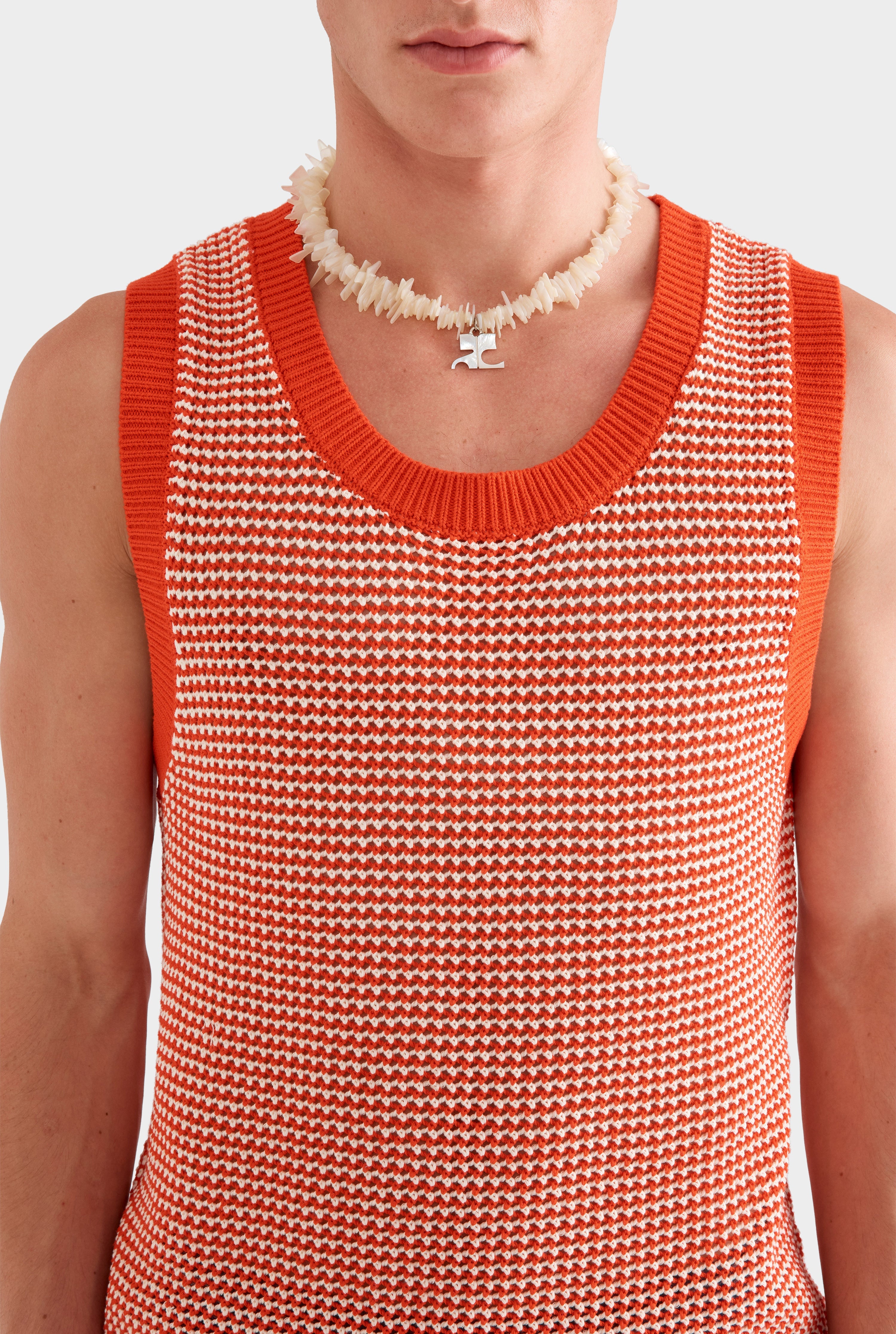Cotton Crochet Tank - Bright Red/Off White