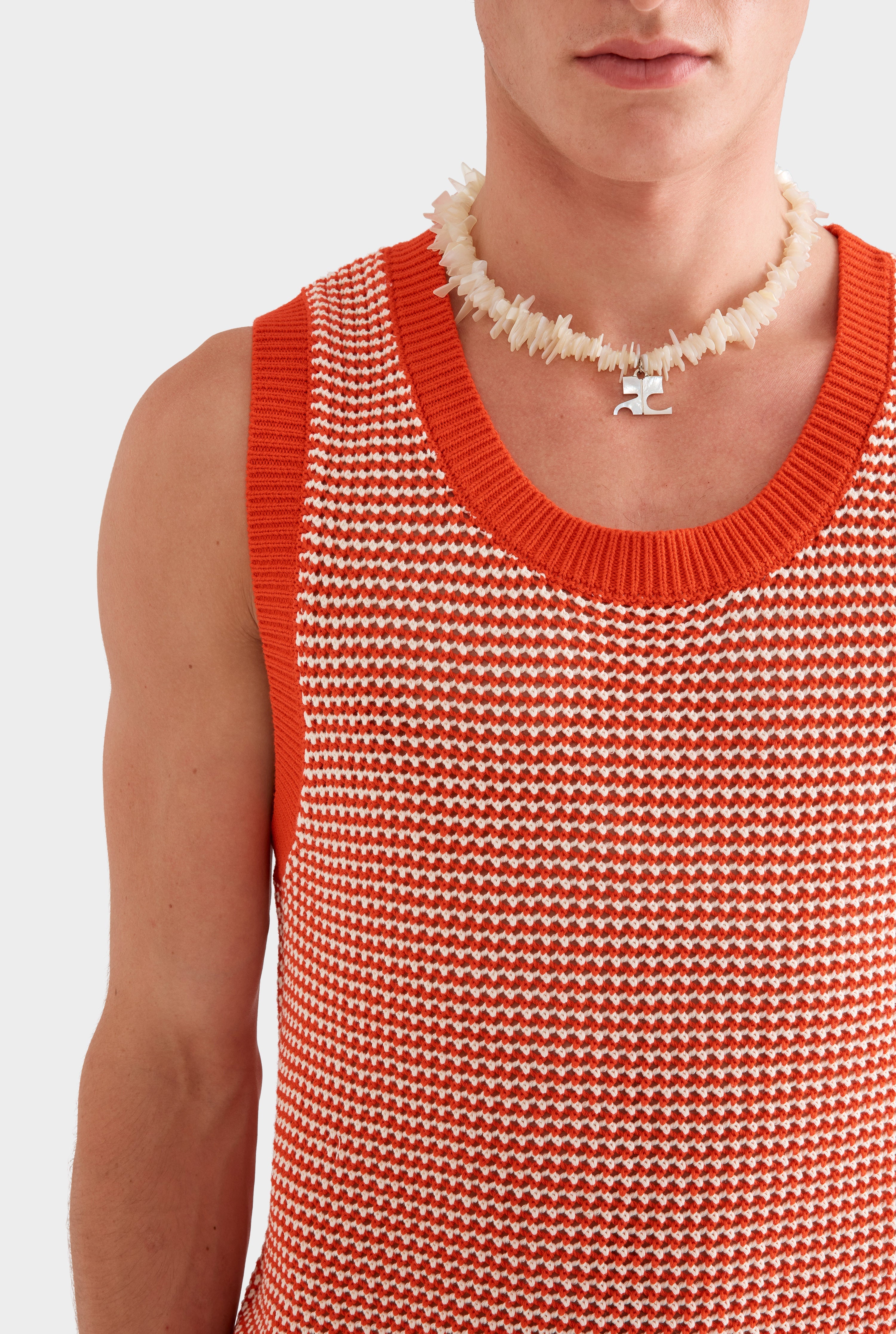 Cotton Crochet Tank - Bright Red/Off White