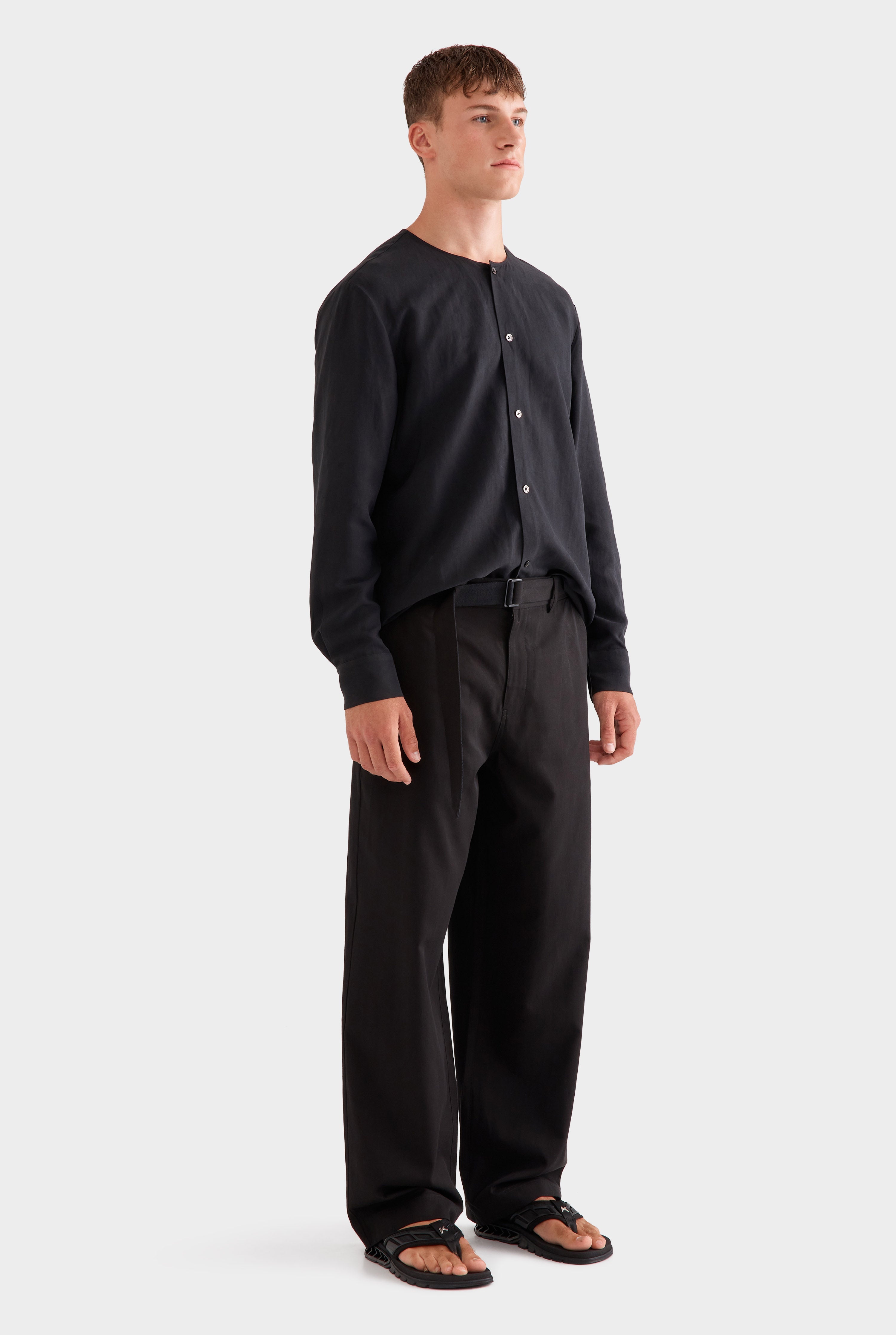 Cotton Tencel Belted Trouser - Black