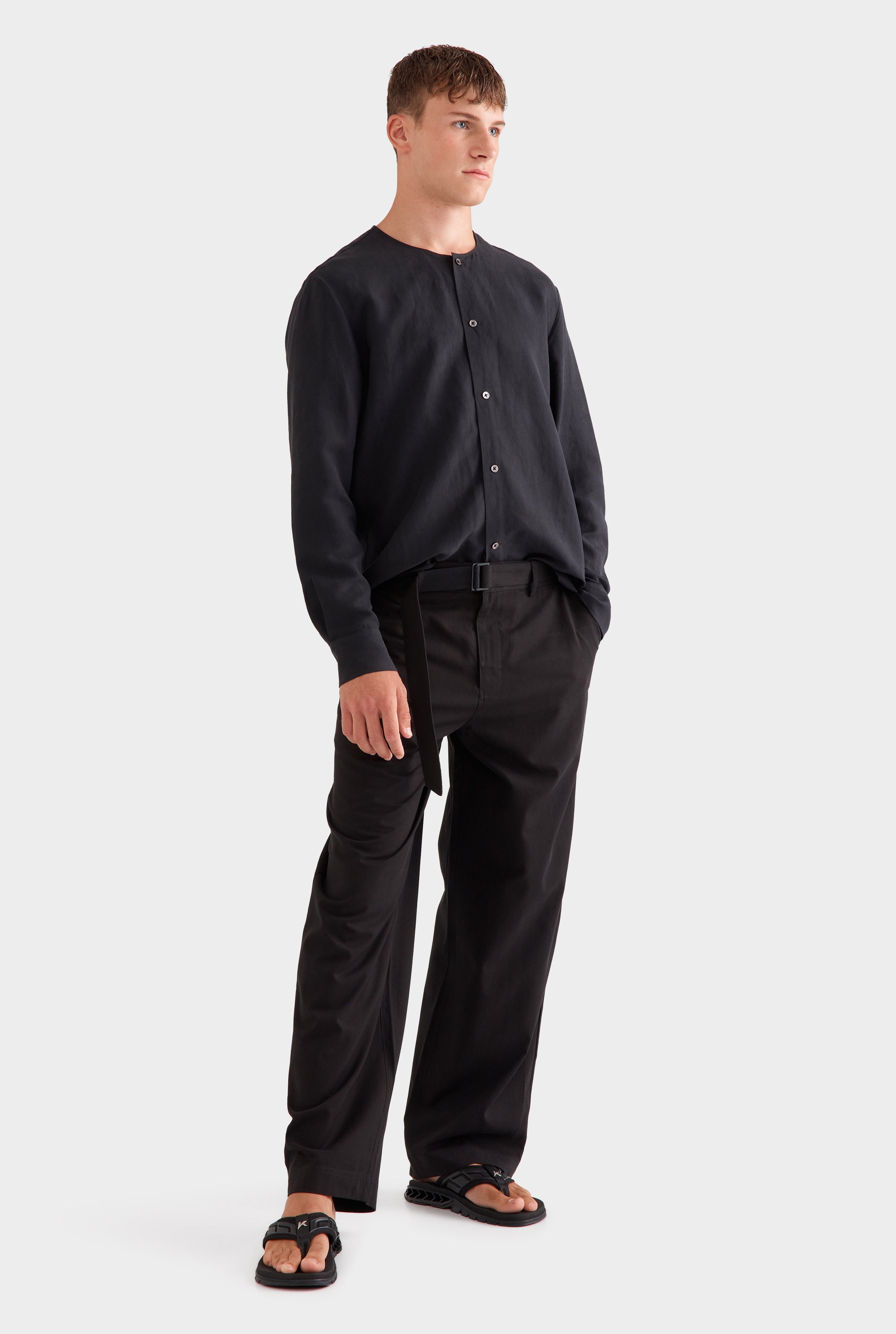 Cotton Tencel Belted Trouser - Black