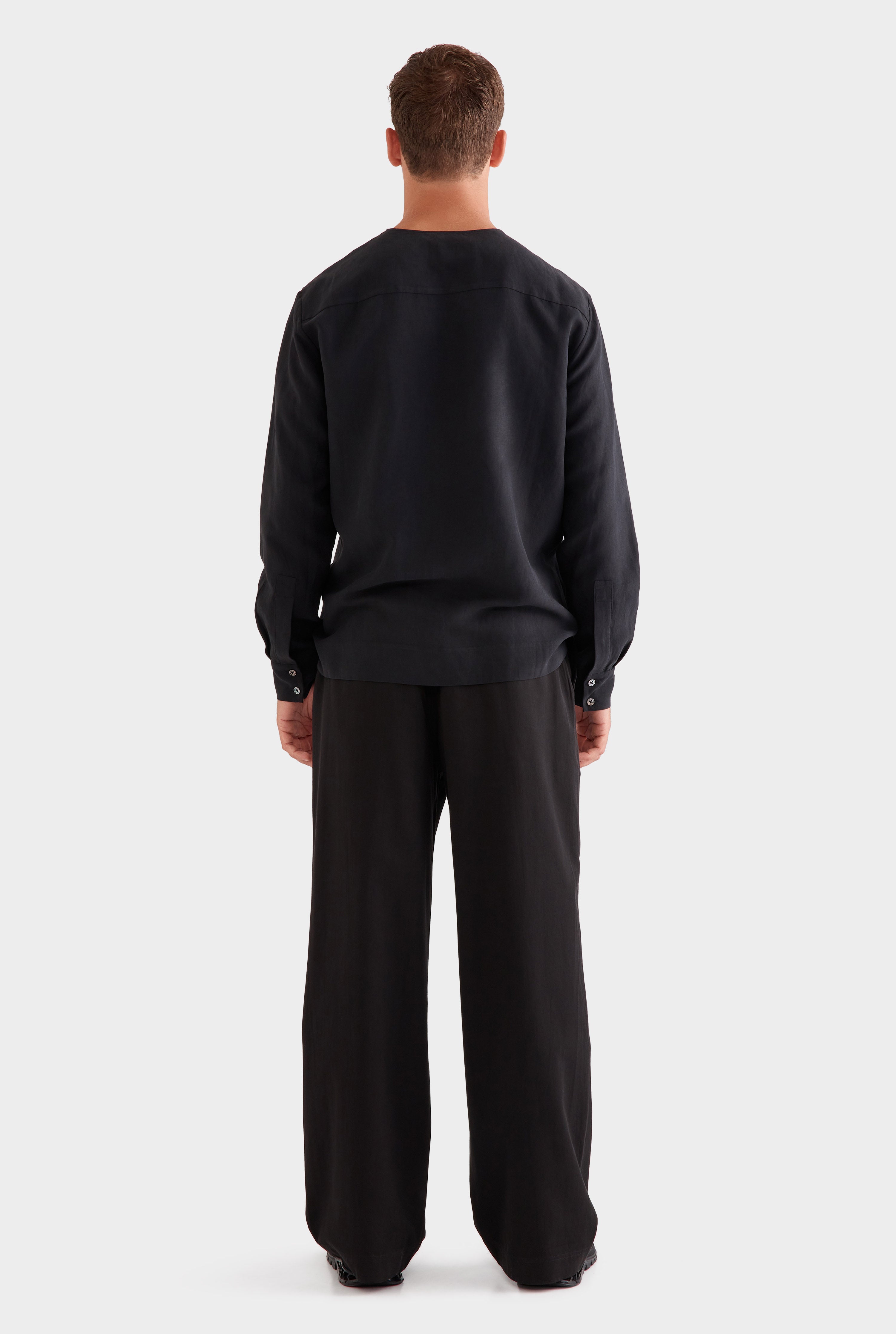 Cotton Tencel Belted Trouser - Black