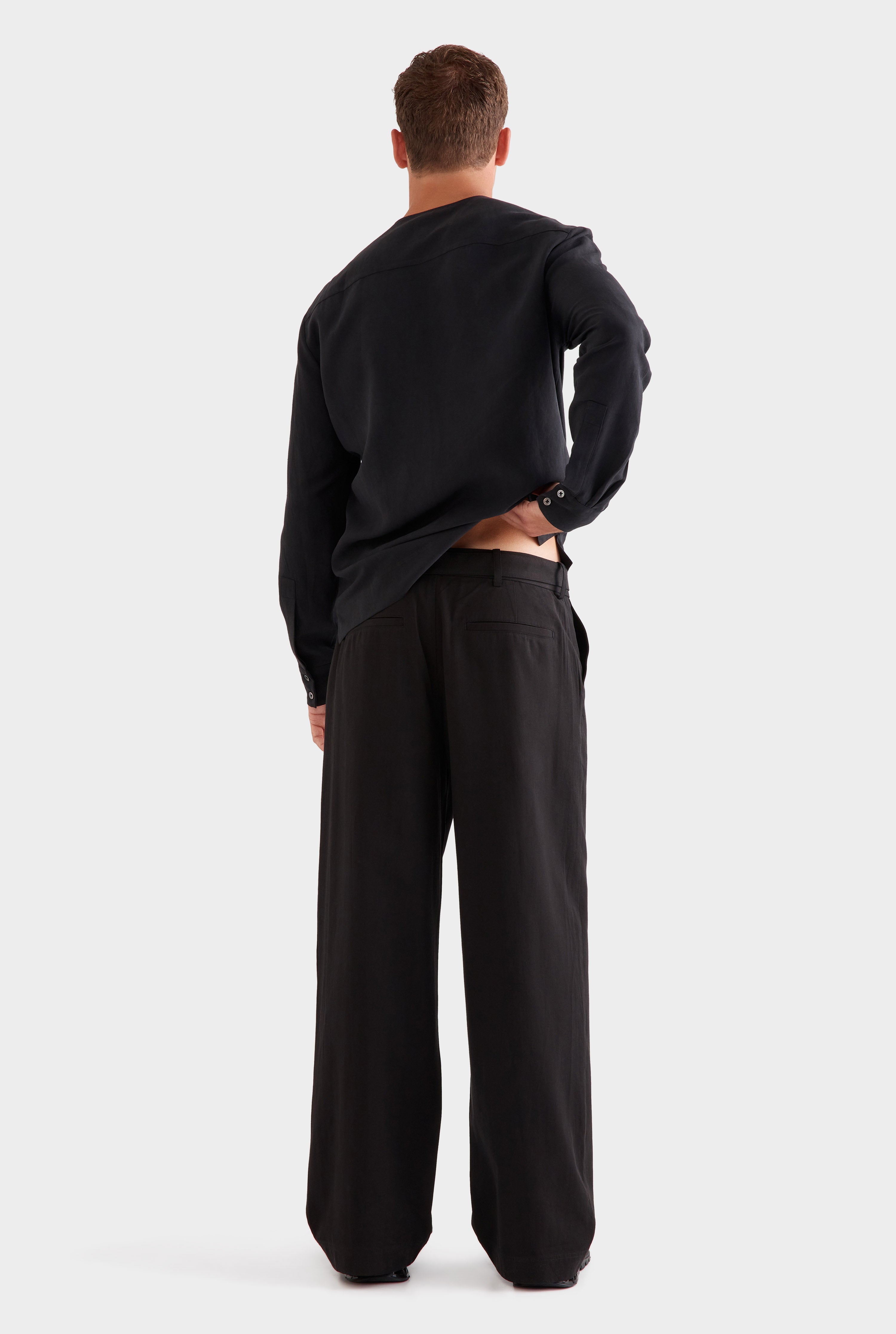 Cotton Tencel Belted Trouser - Black