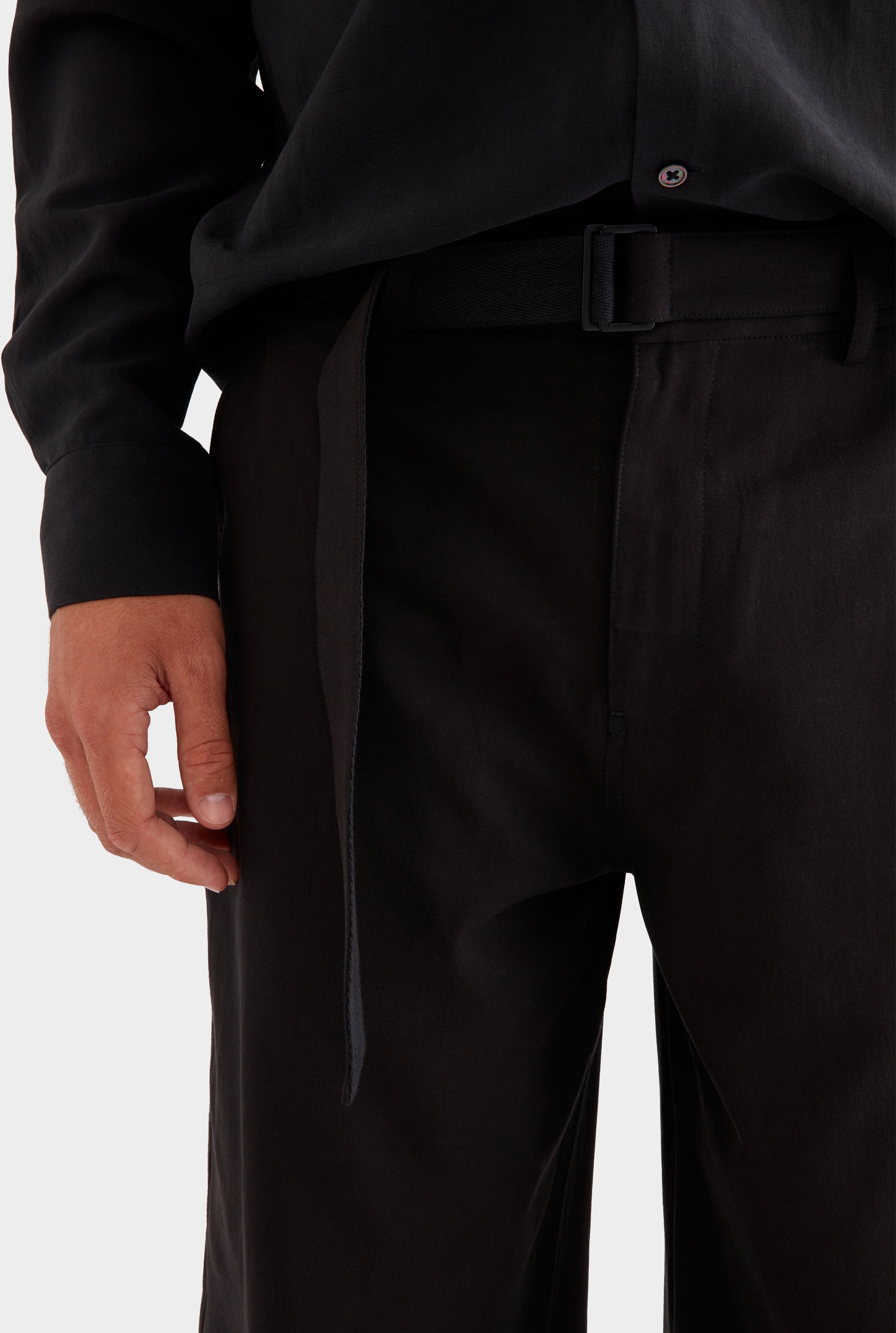 Cotton Tencel Belted Trouser - Black