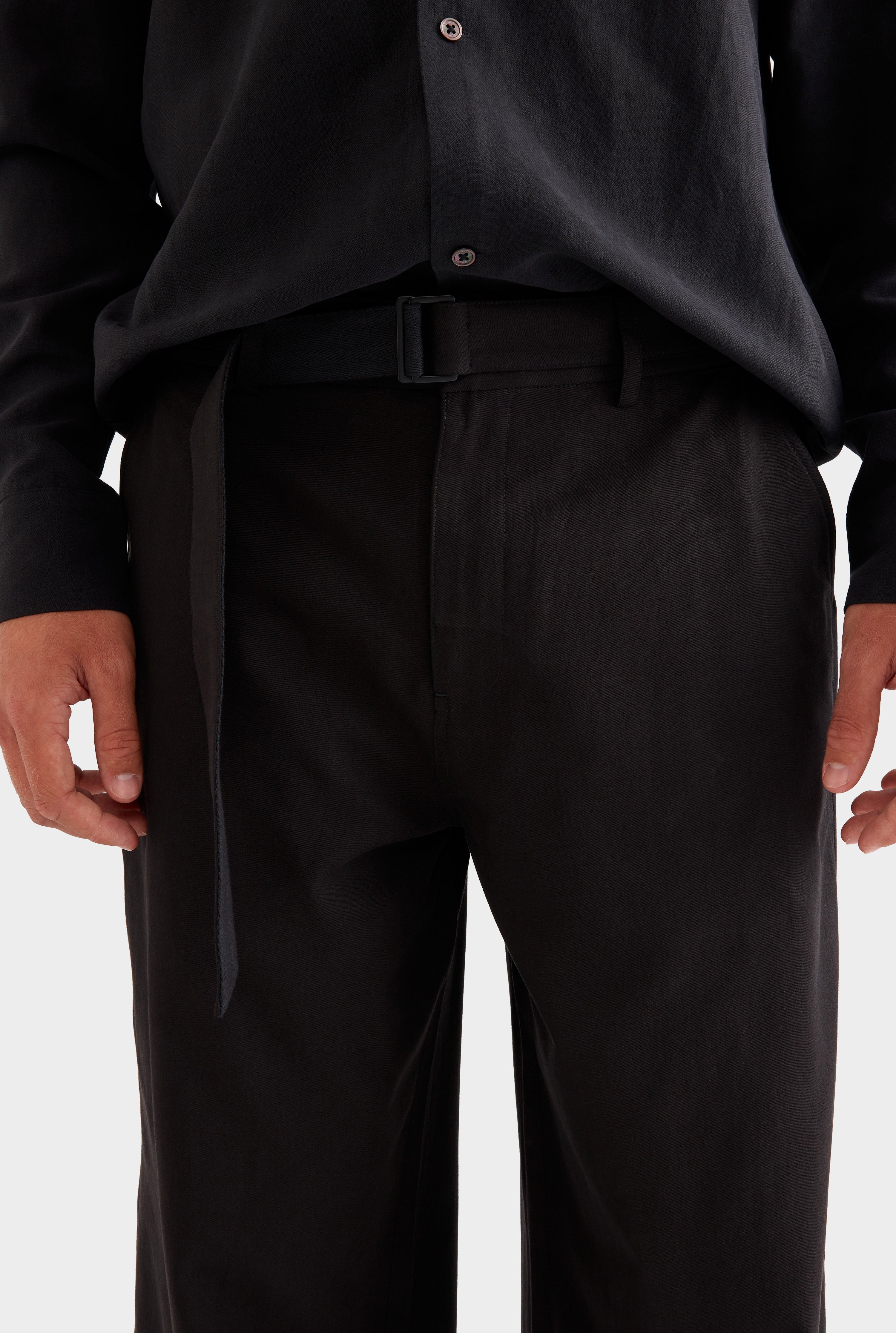 Cotton Tencel Belted Trouser - Black